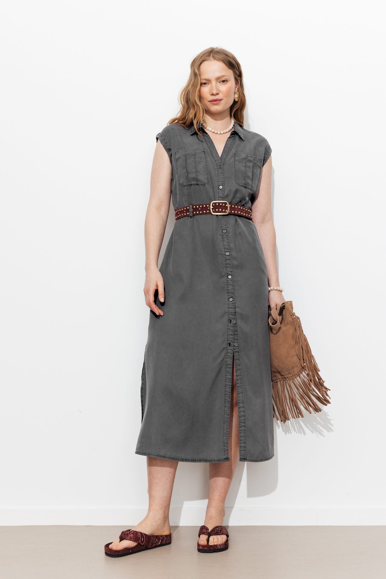 Vestido camisero liso