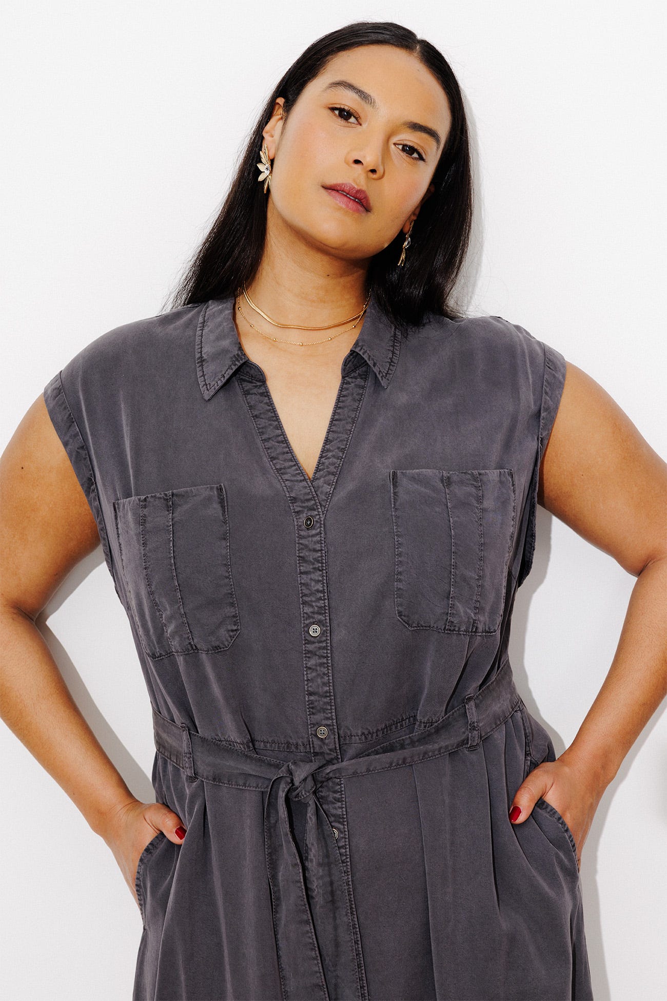 Vestido camisero liso