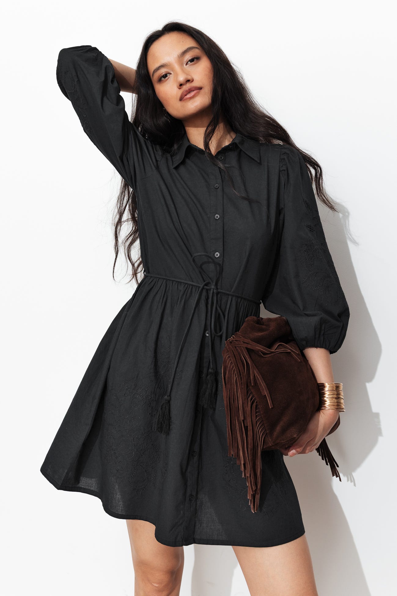 Robe-chemise brodée Femme