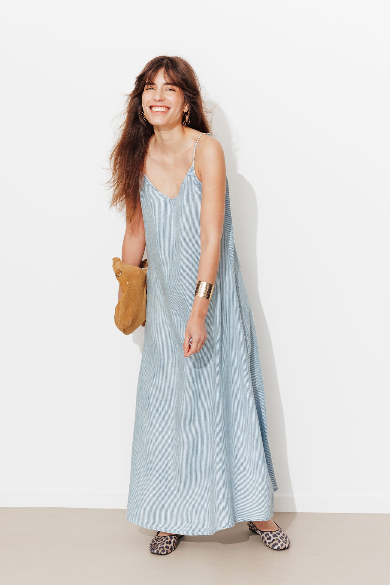 Robe longue à rayures Femme