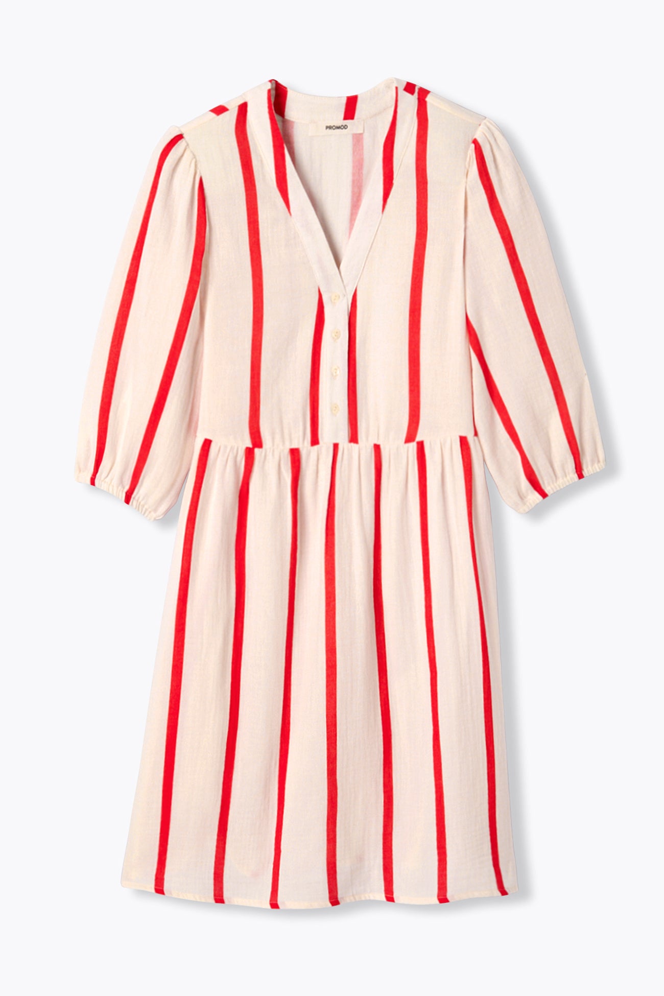 Short gauze cotton dress - Ecru stripes
