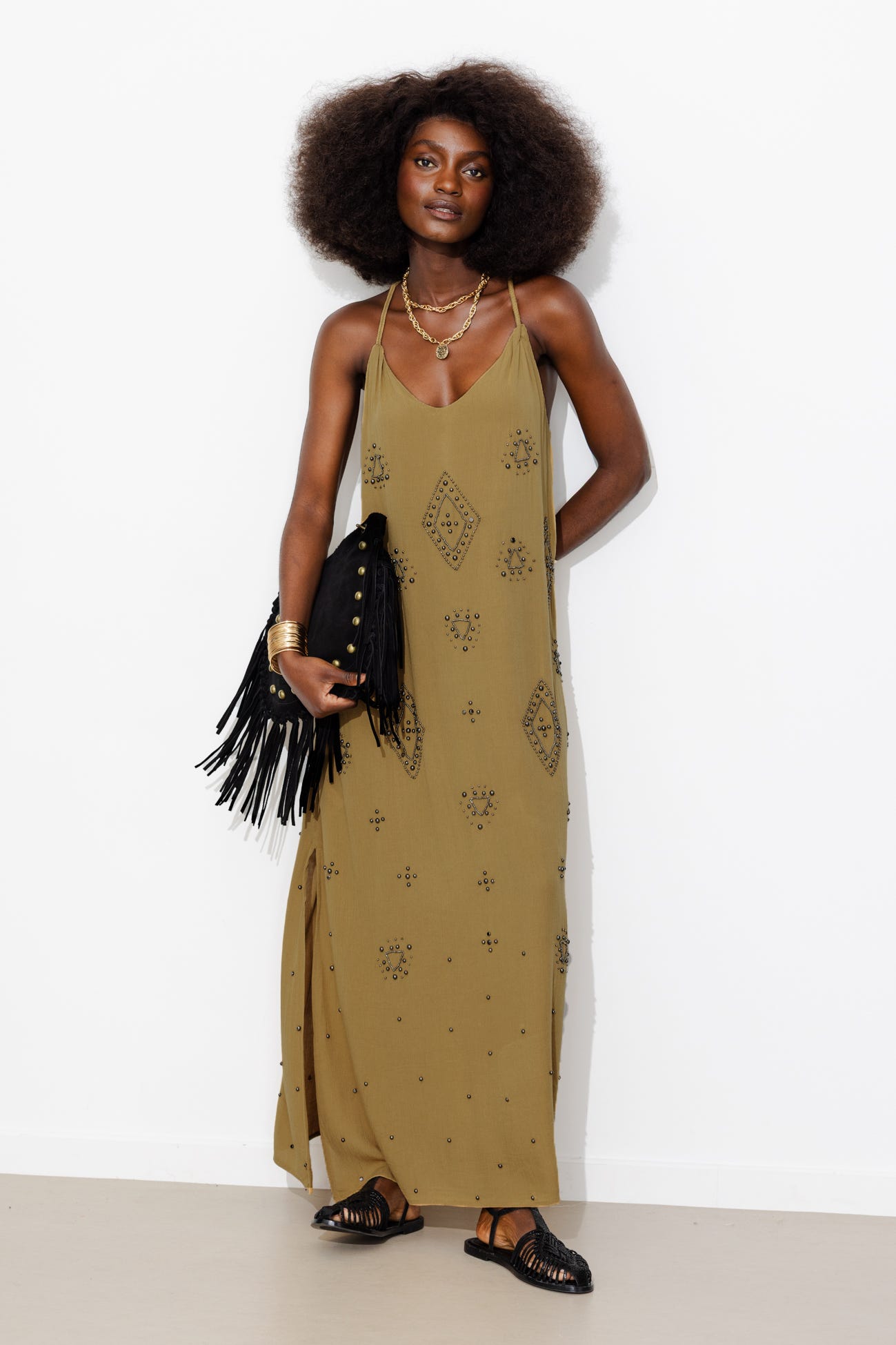 Robe longue perlée Femme