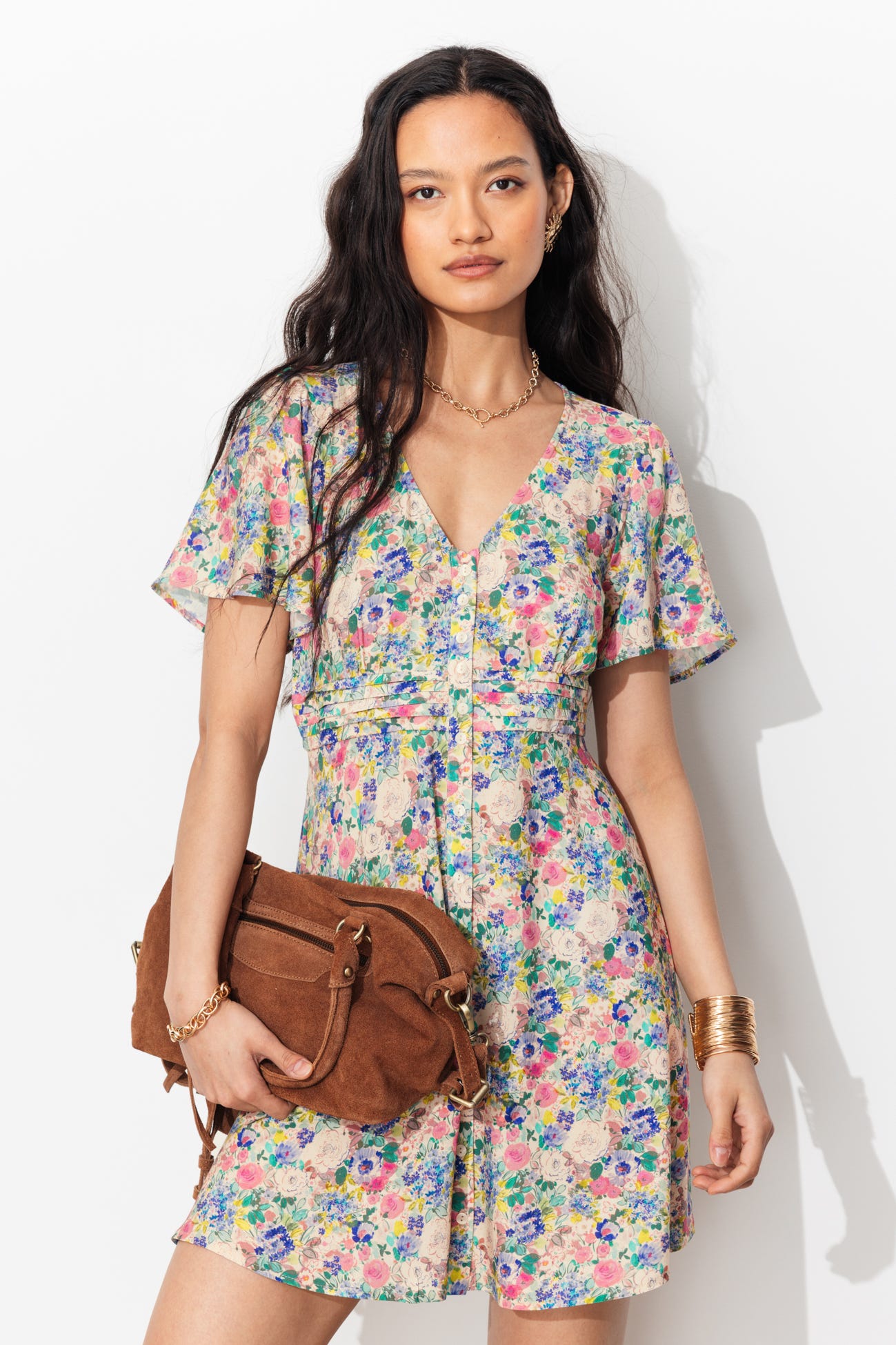 Robe courte à fleurs Femme