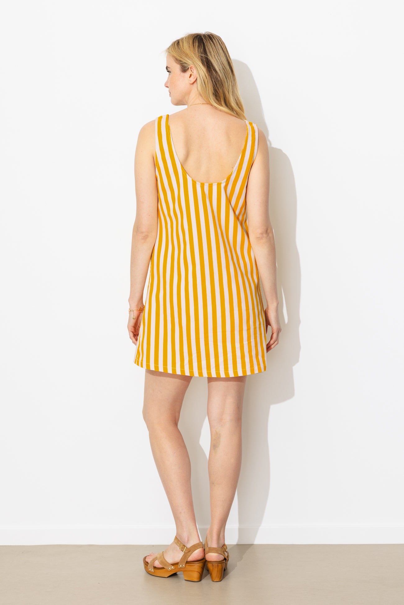 white and yellow striped dress long with bow detail and more Brooks Mini - Yellow Stripe