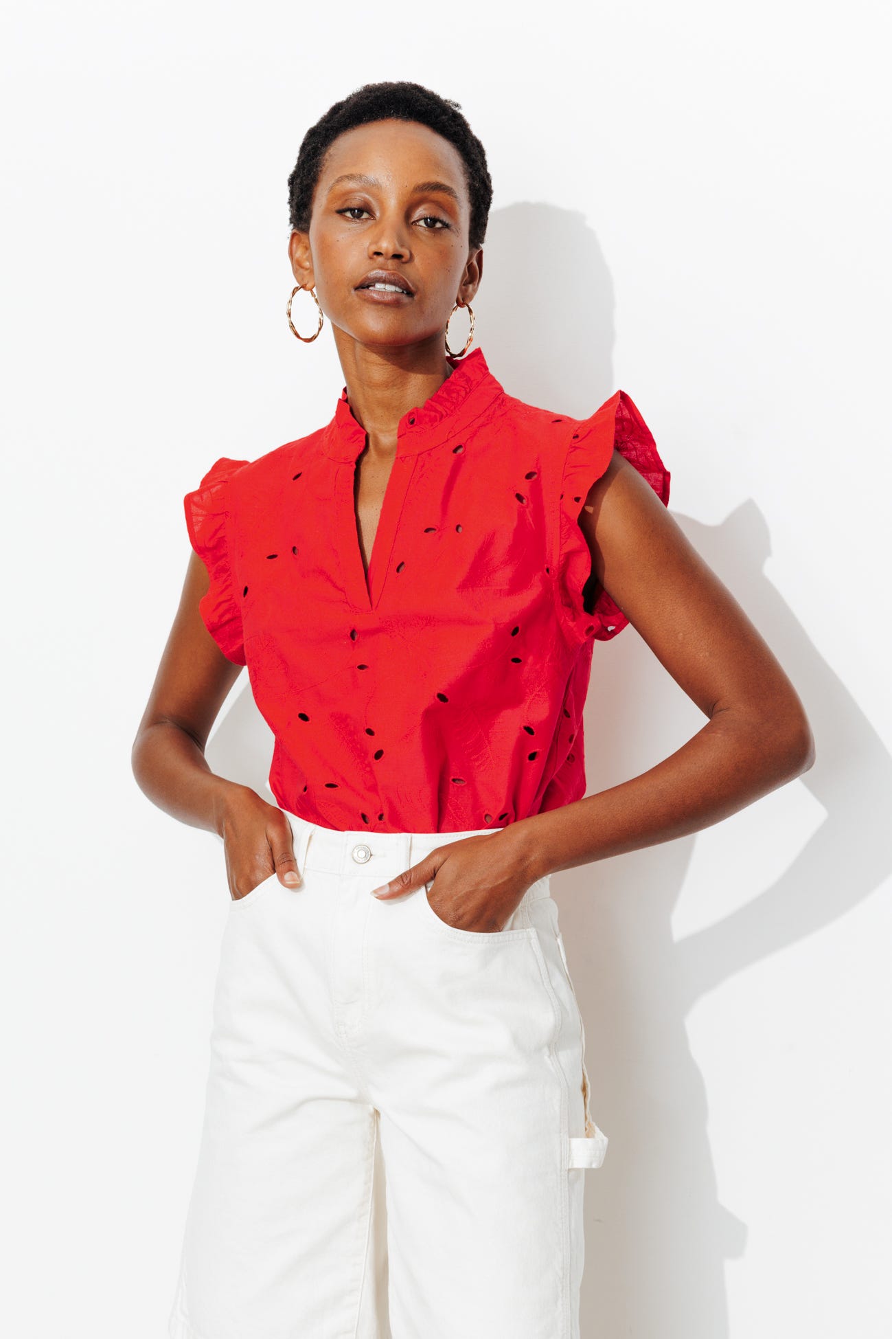 Blouse brodée unie Femme