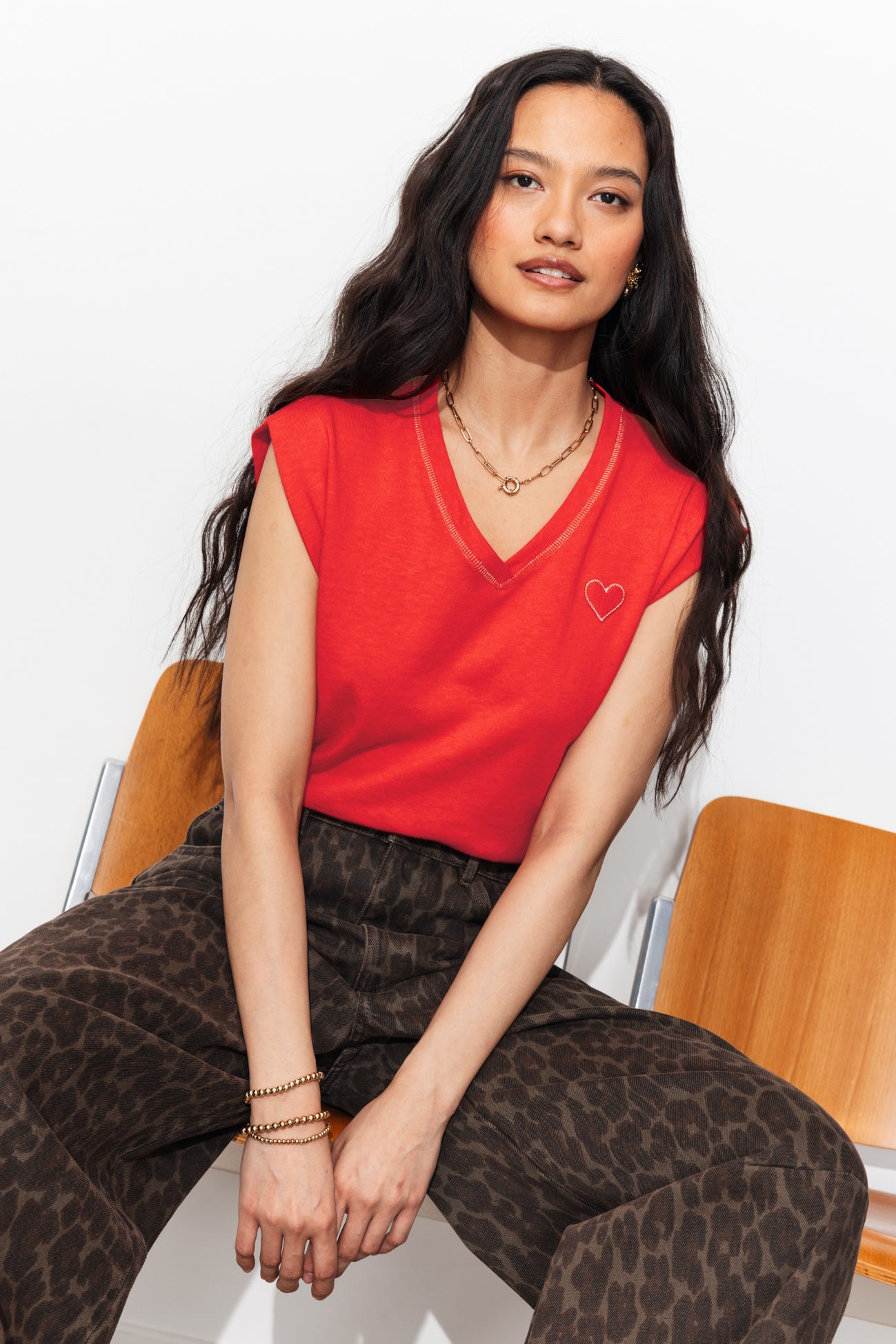 T-shirt broderie coeur Femme