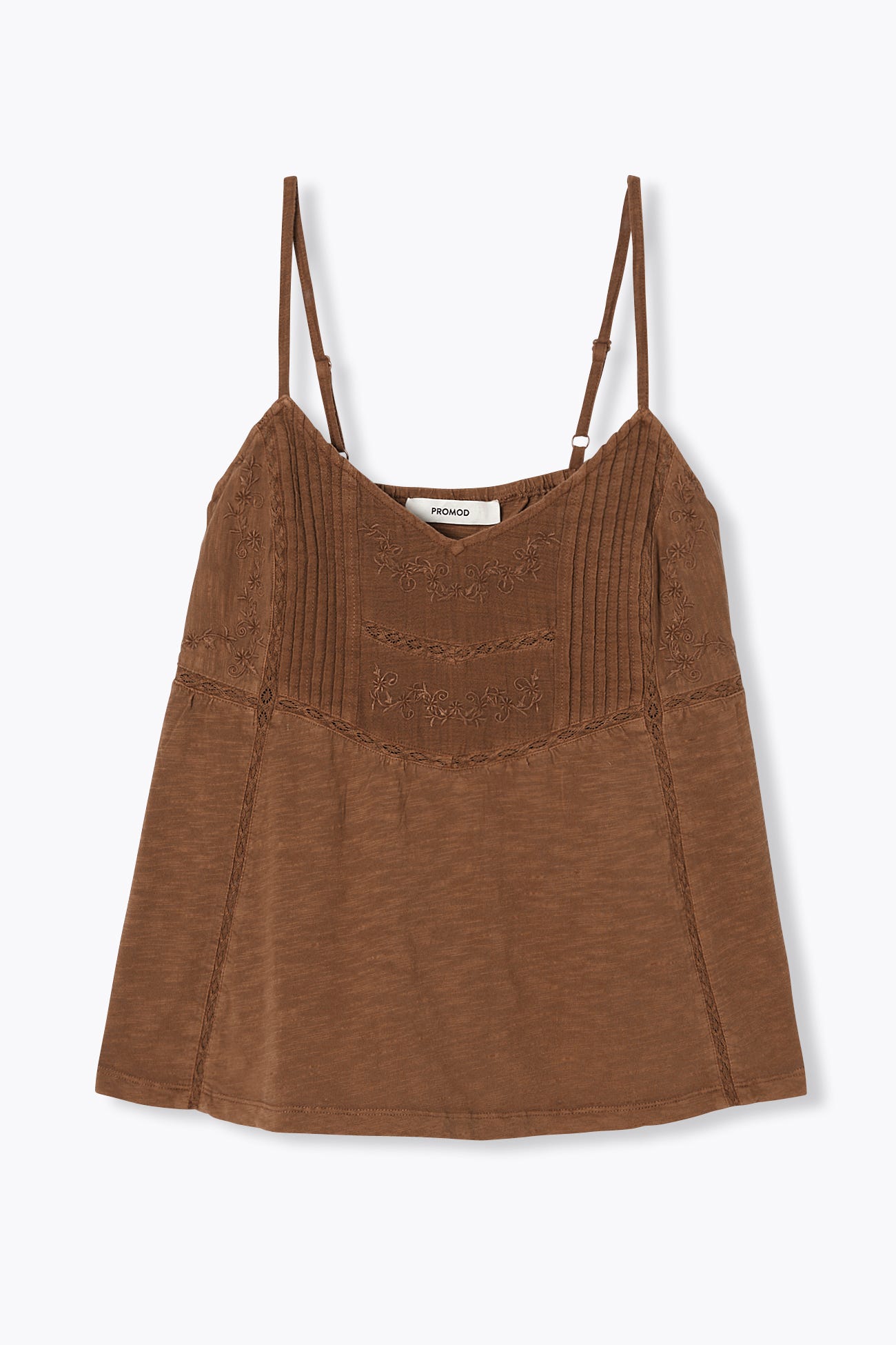 Top brodé à fines bretelles