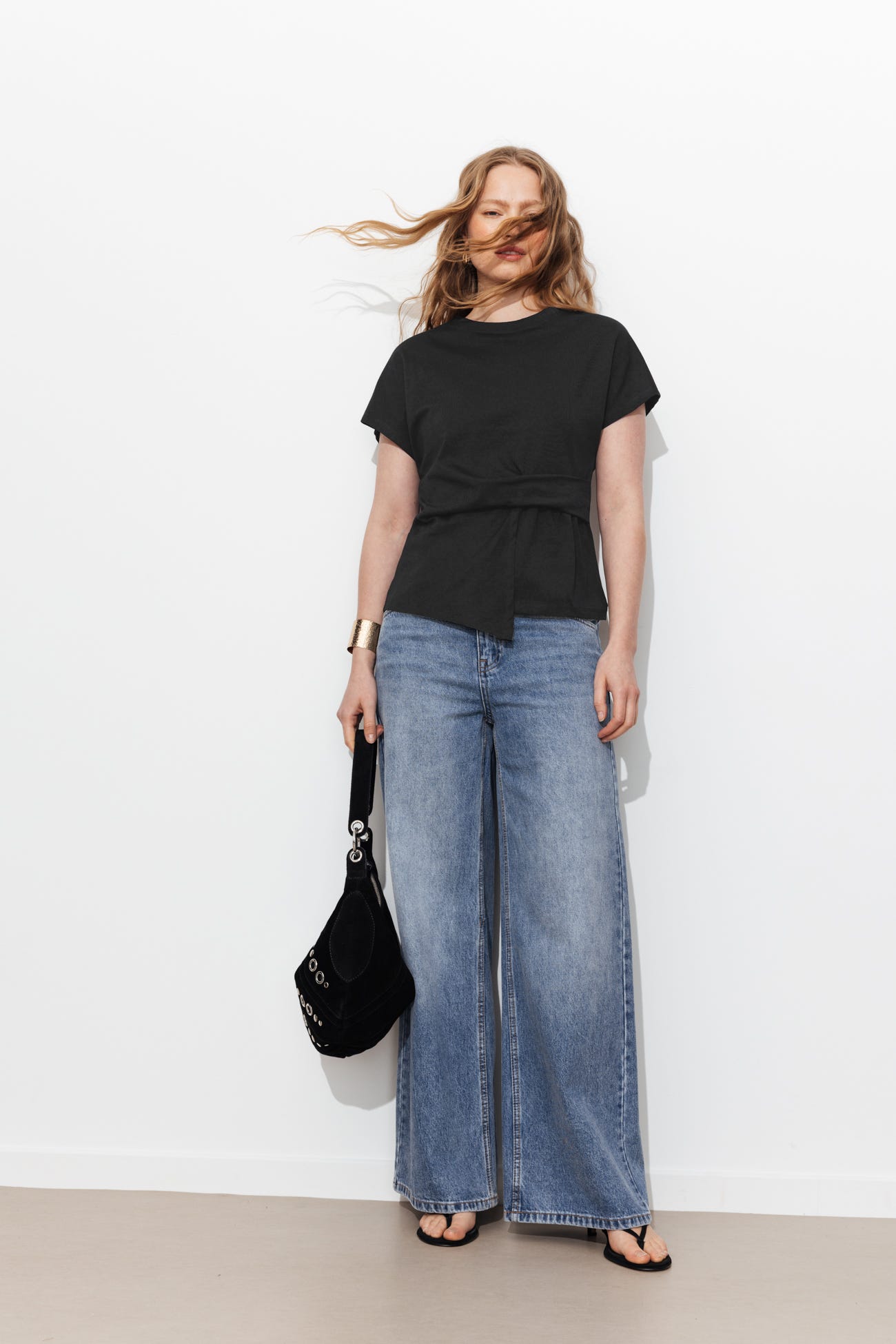 T-shirt uni effet drapé Femme