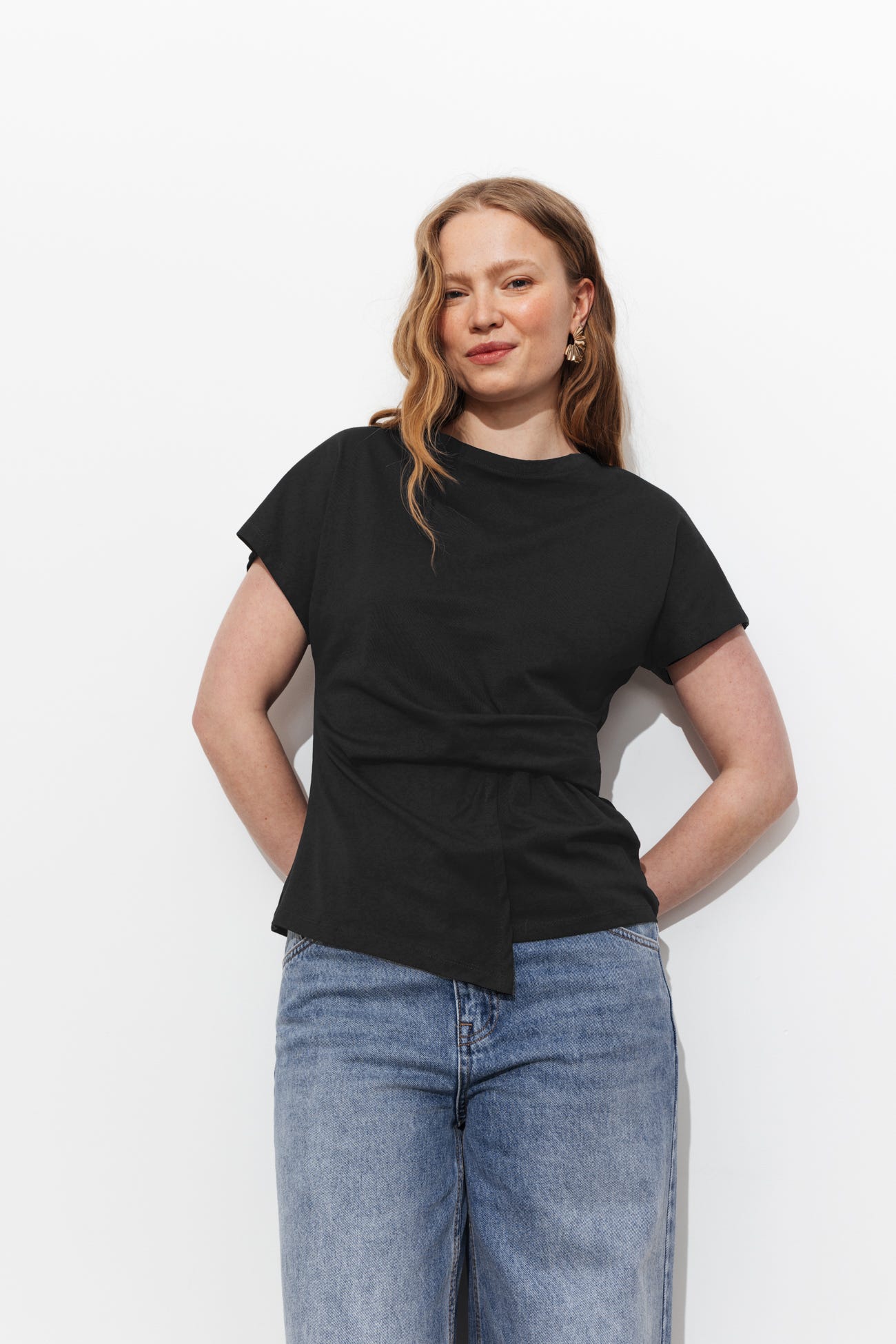 T-shirt uni effet drapé Femme