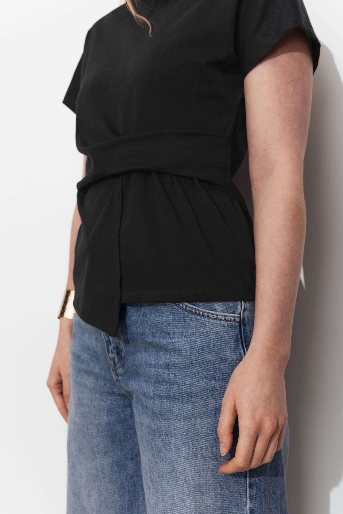 T-shirt uni effet drapé Femme