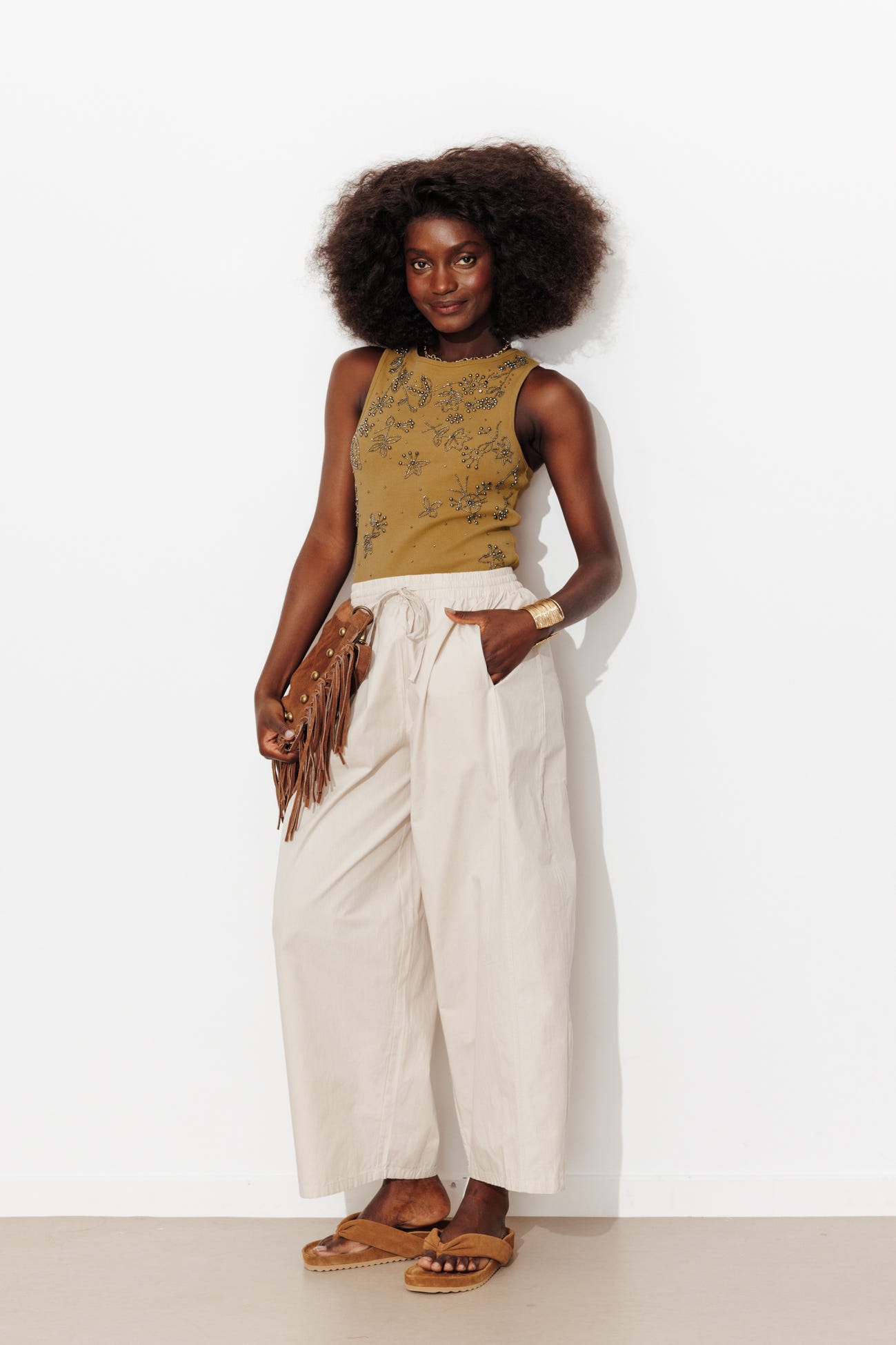 Embroidered beads vest top