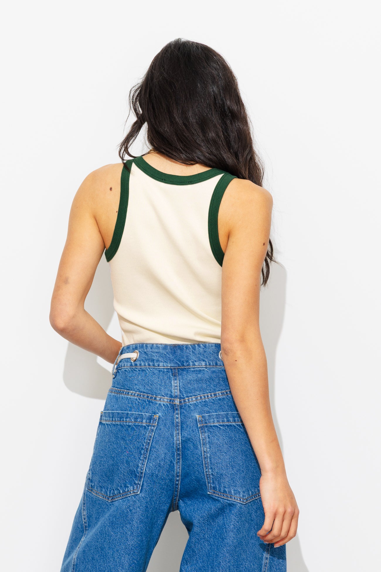Ribbed embroidered vest top - Ecru print