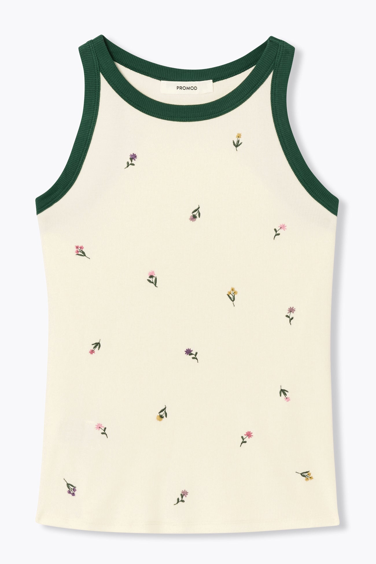 Ribbed embroidered vest top - Ecru print