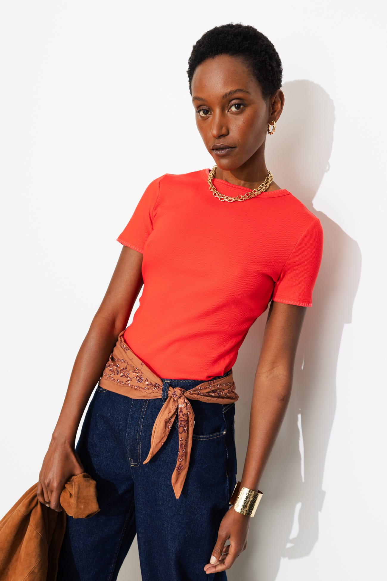 T-shirt en jersey côtelé Femme