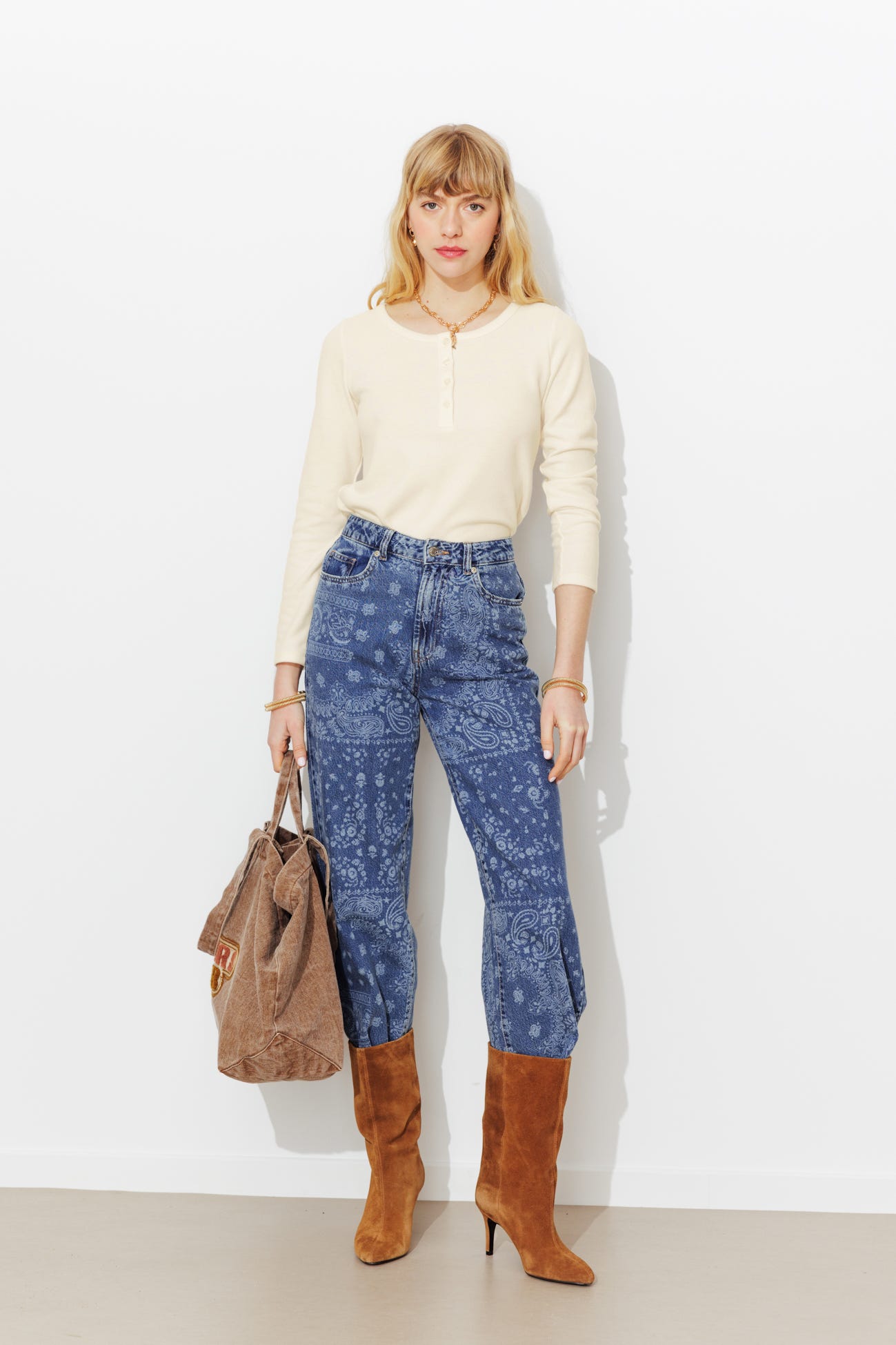 T-shirt col rond boutonné