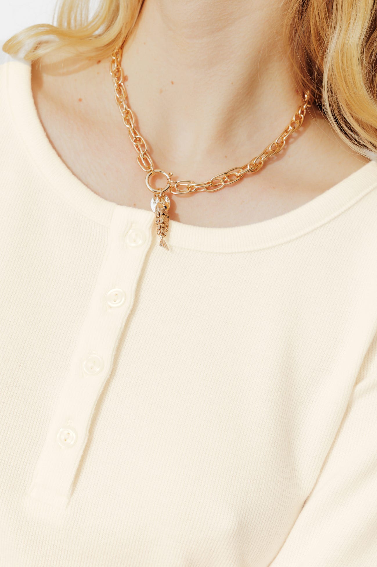 T-shirt col rond boutonné