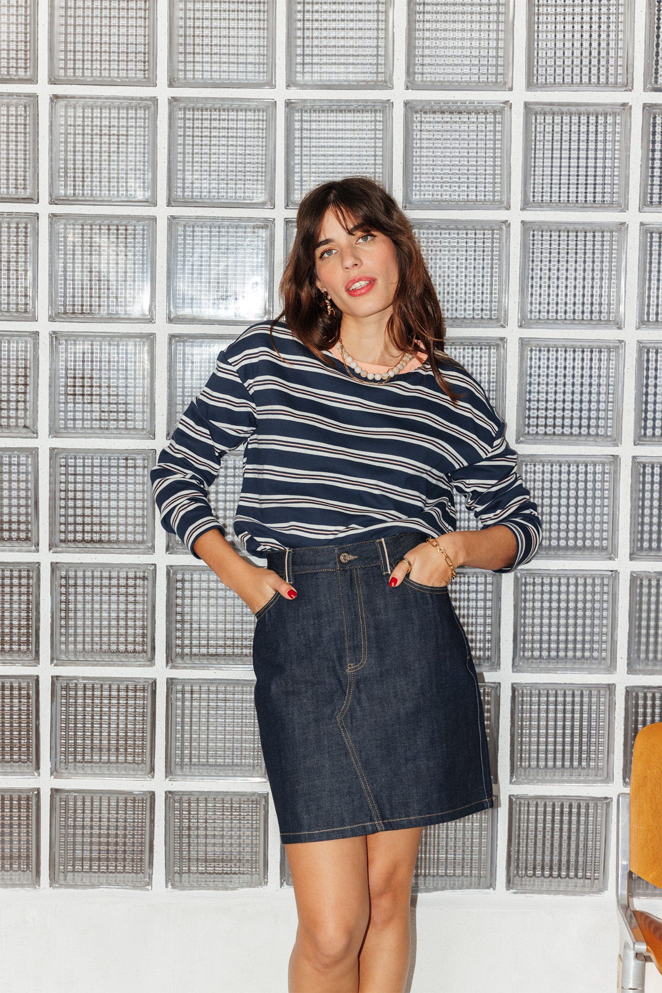 T-shirt rayé col rond Femme