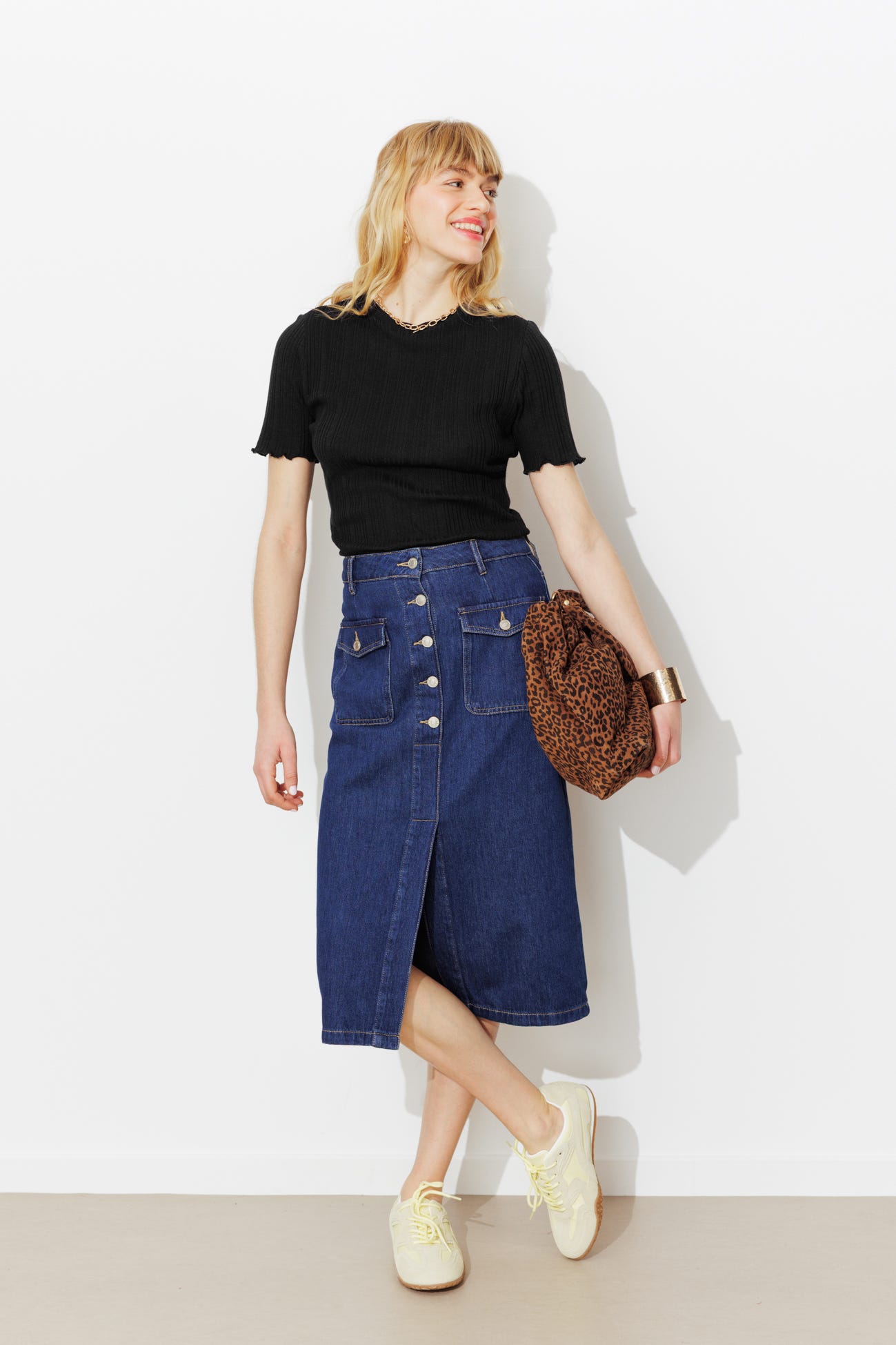 T-shirt côtelé ajouré Femme