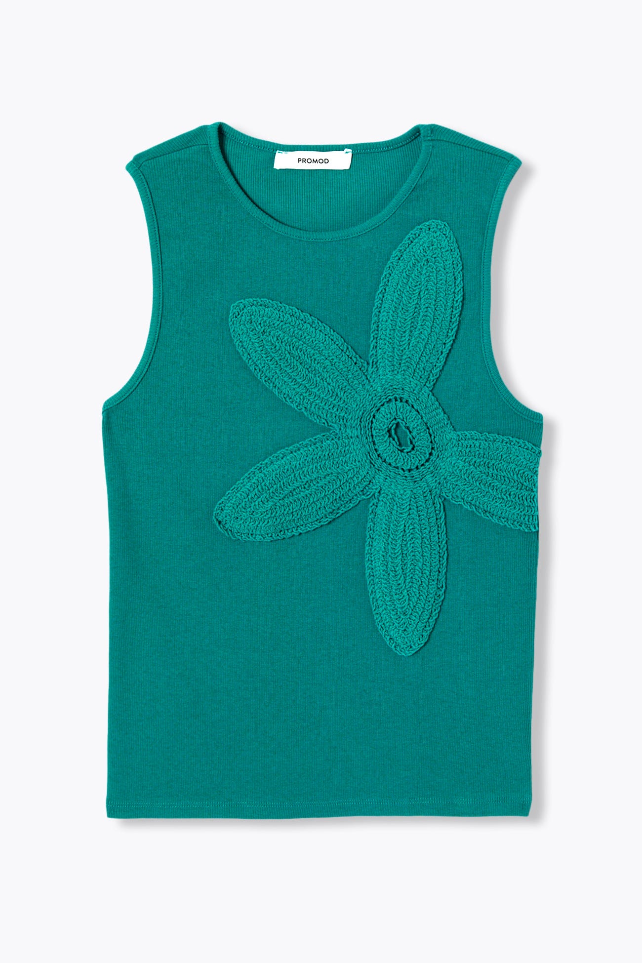 Débardeur côtelé fleur brodée