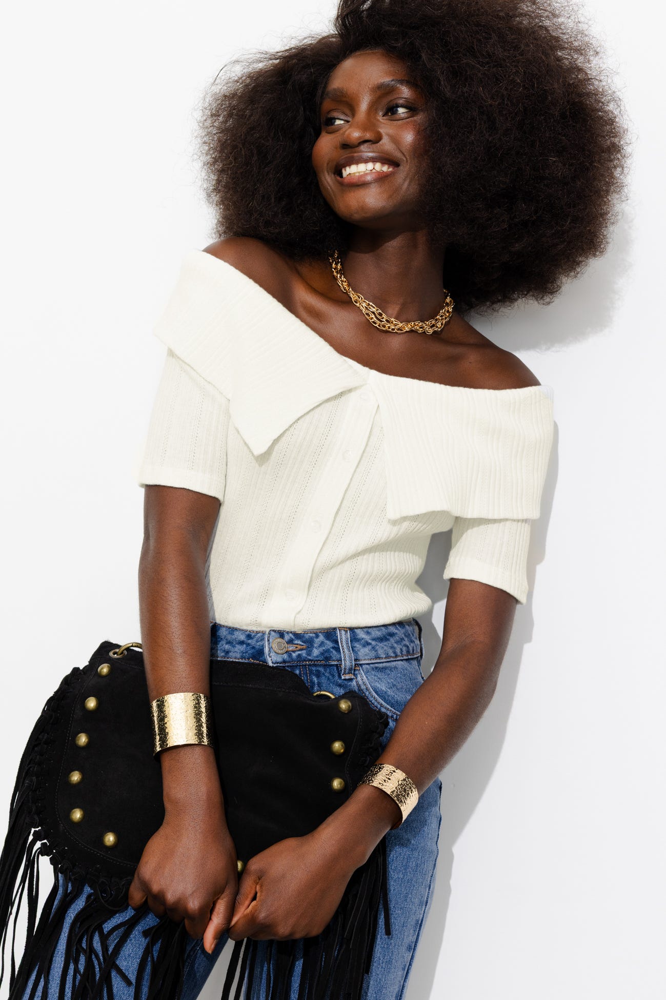 T-shirt à encolure Bardot