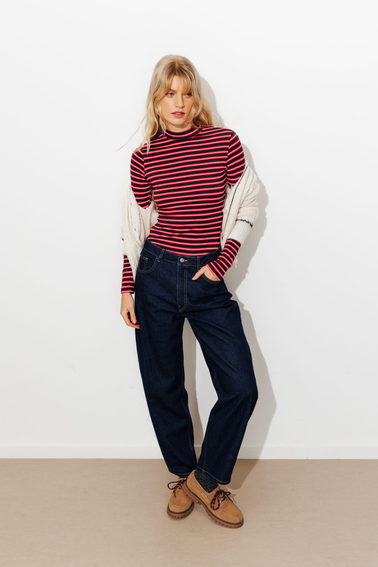 T-shirt rayé col montant