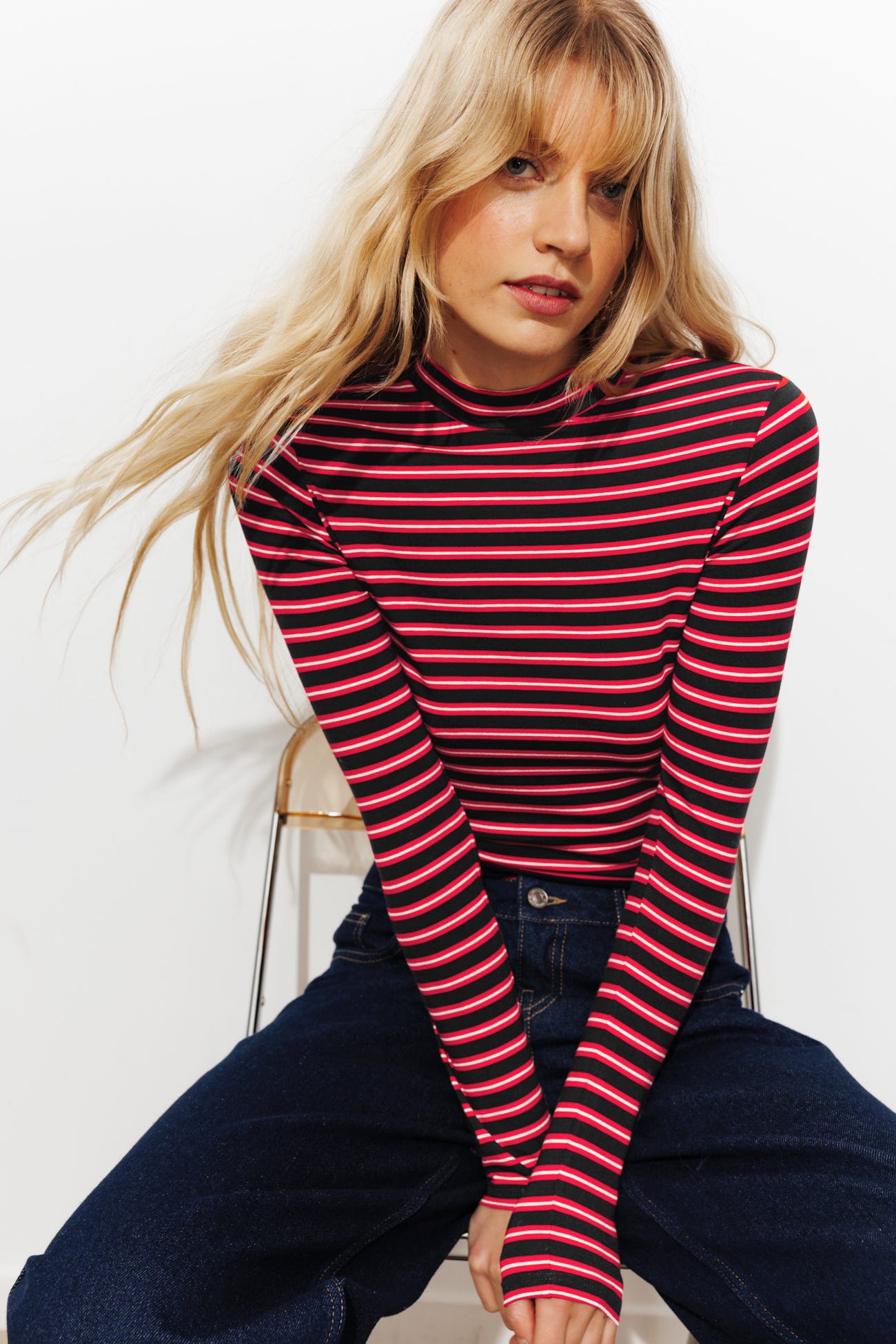 T-shirt rayé col montant