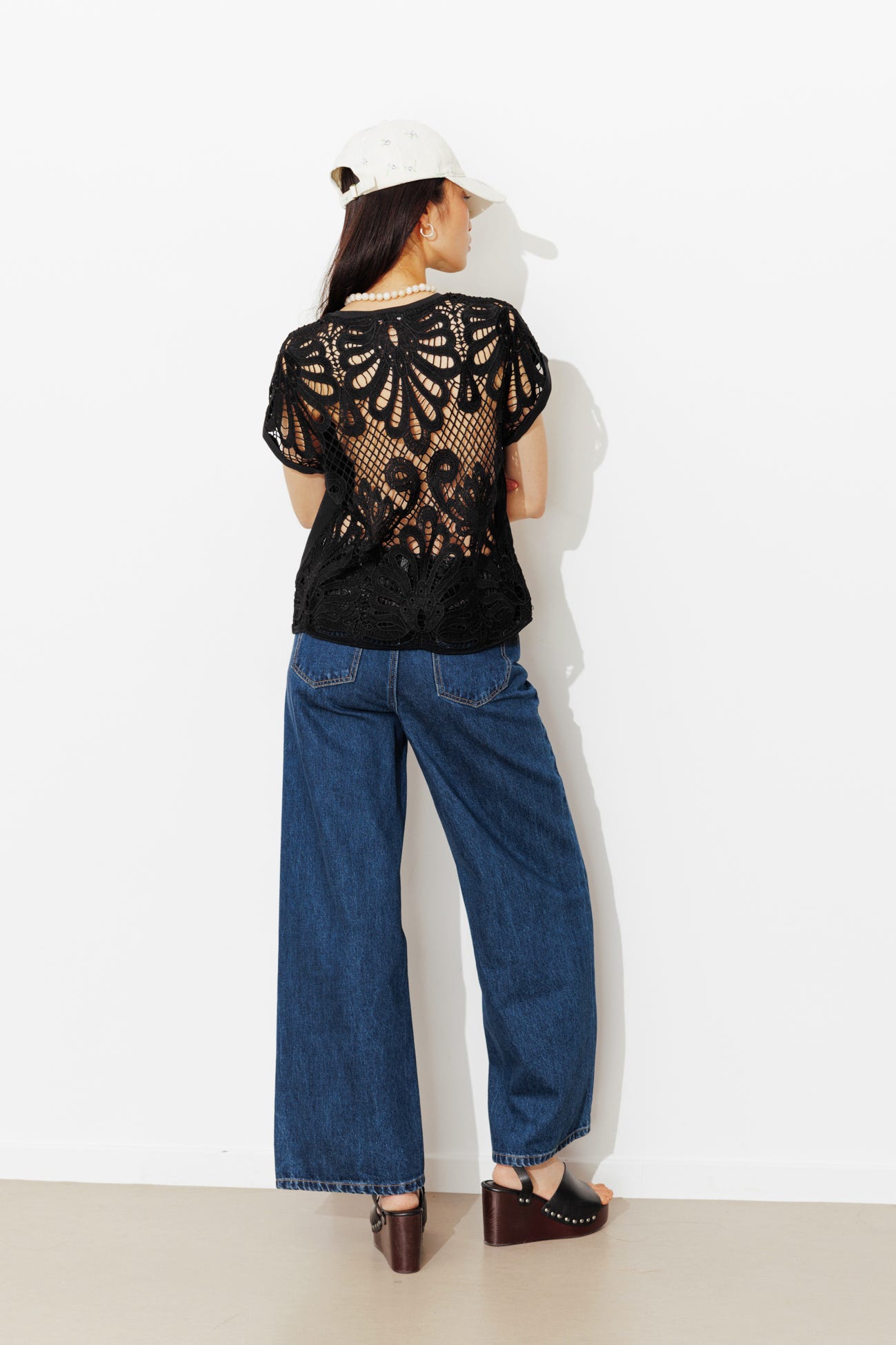 T-shirt dos en guipure Femme