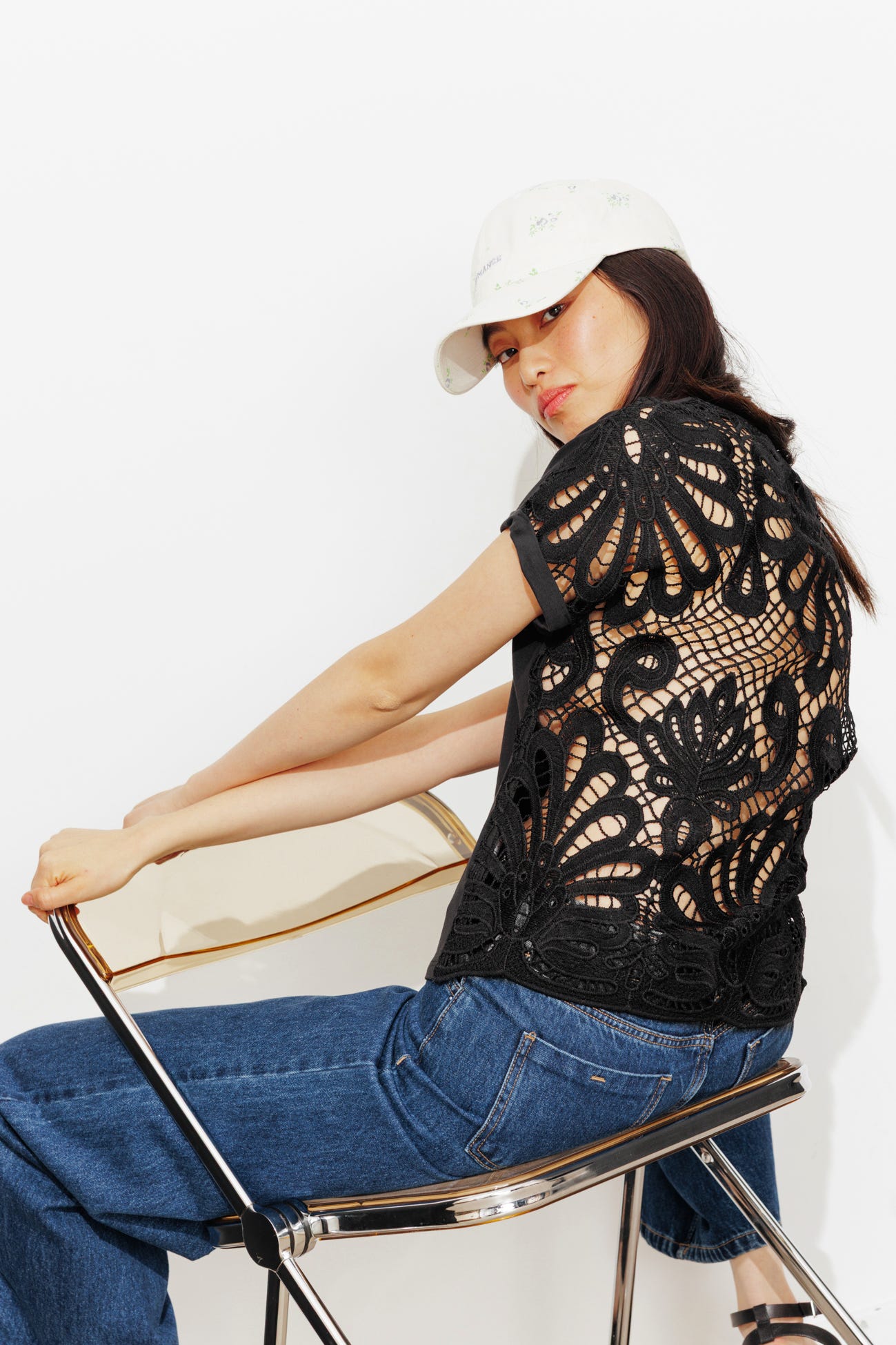 T-shirt dos en guipure Femme