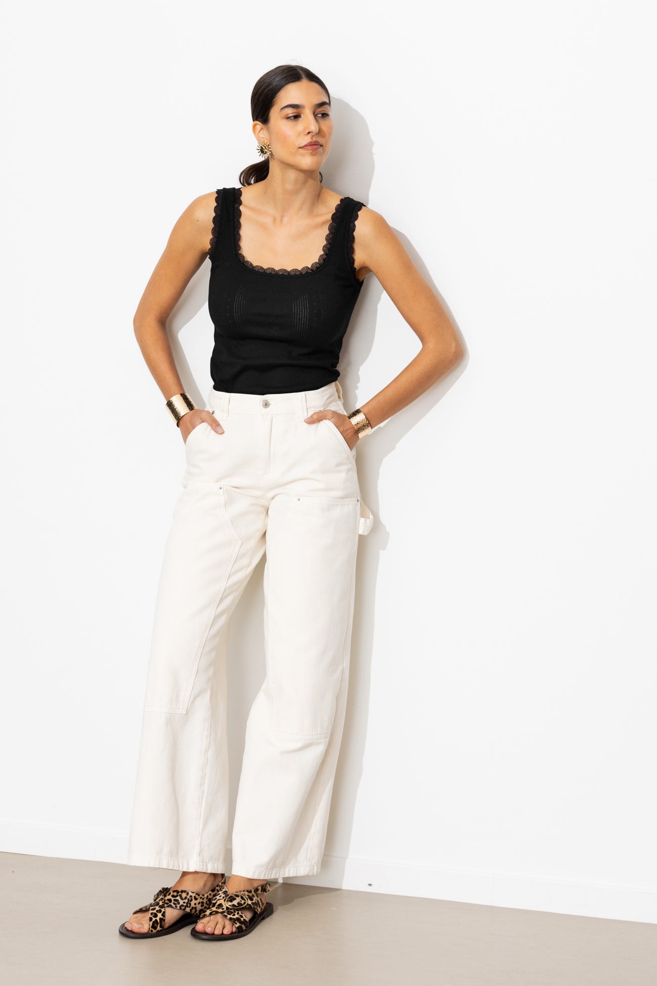 Pointelle lace sleeveless top