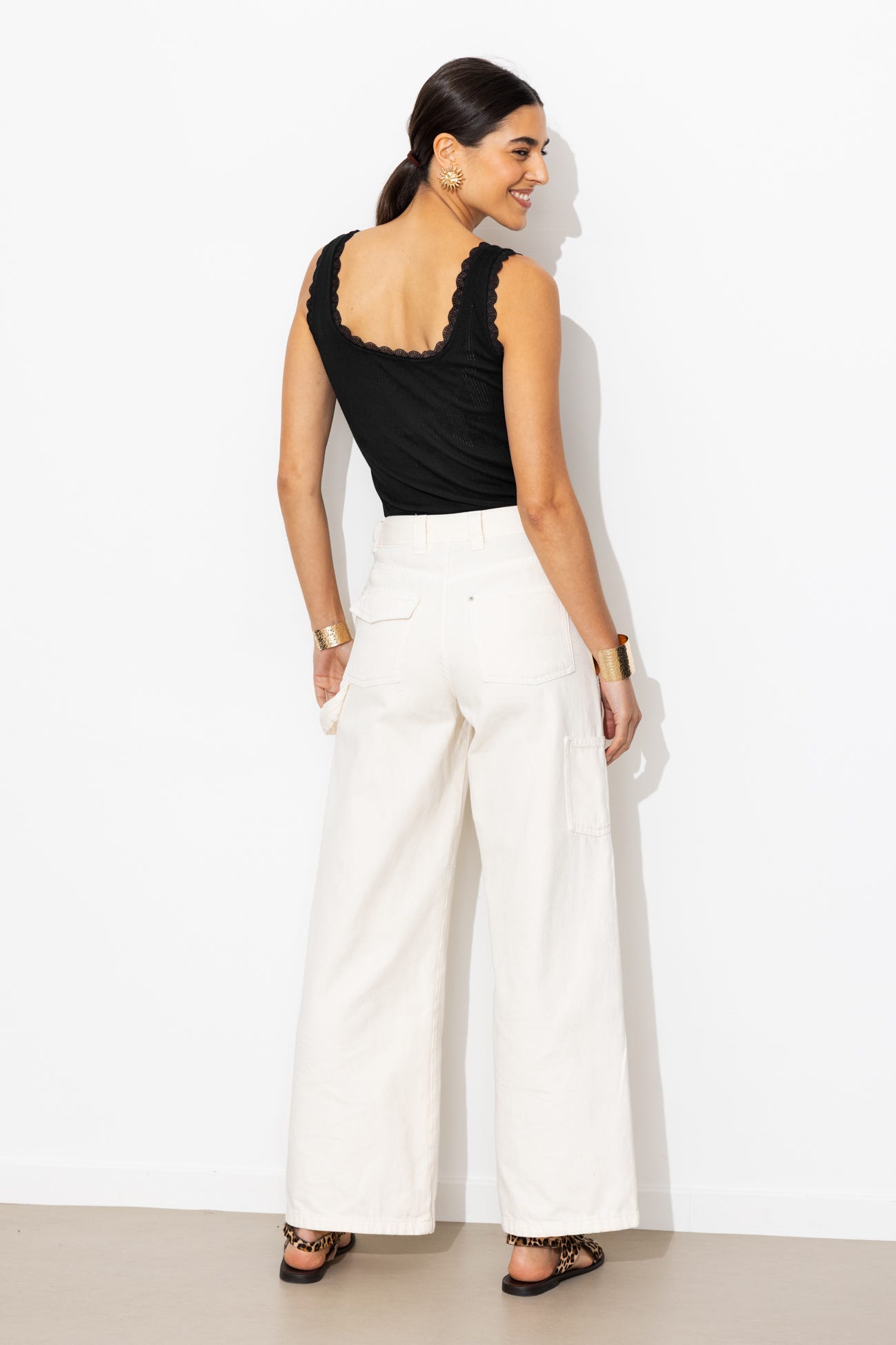 Pointelle lace sleeveless top