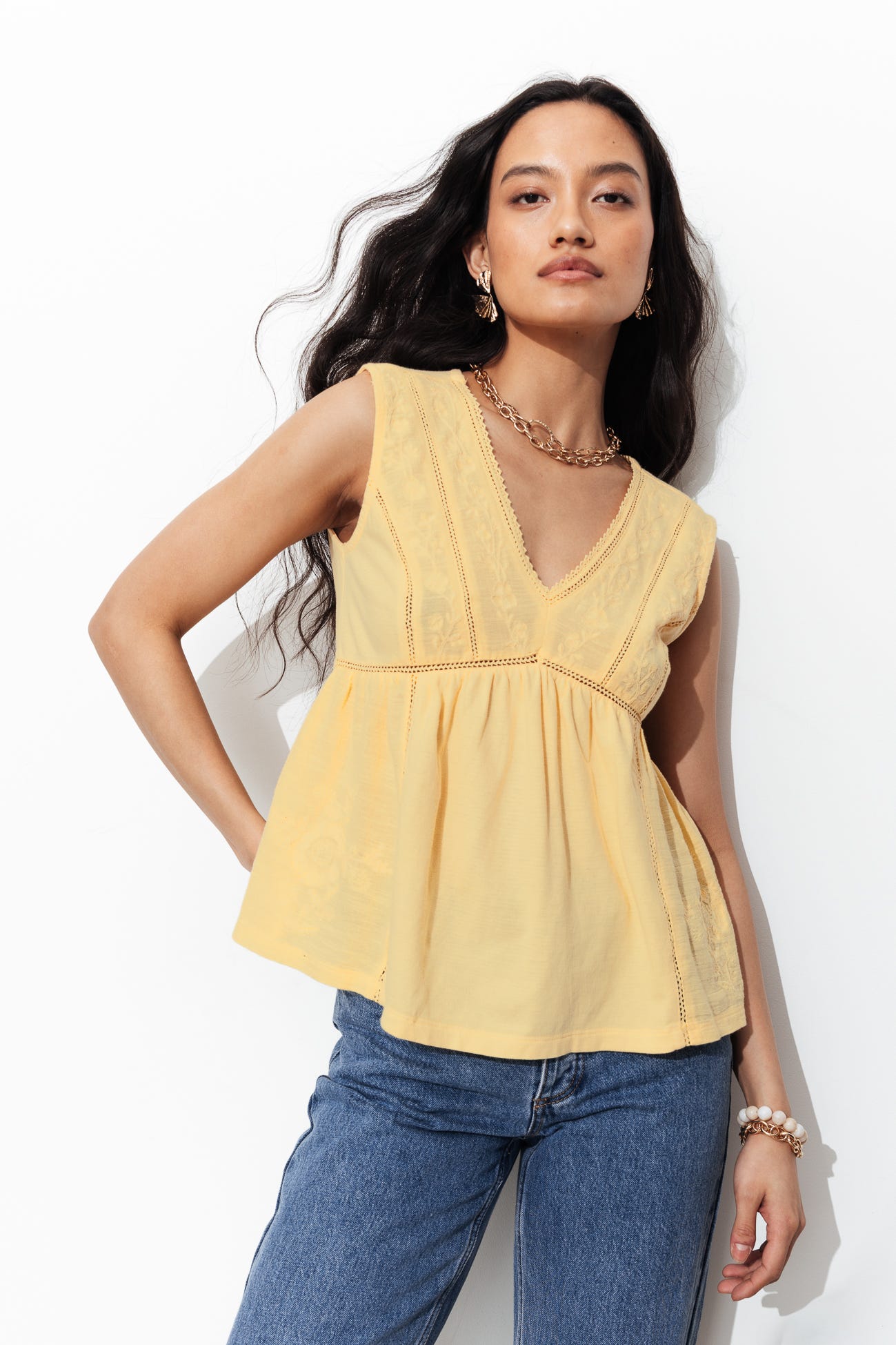 Floral embroidery top