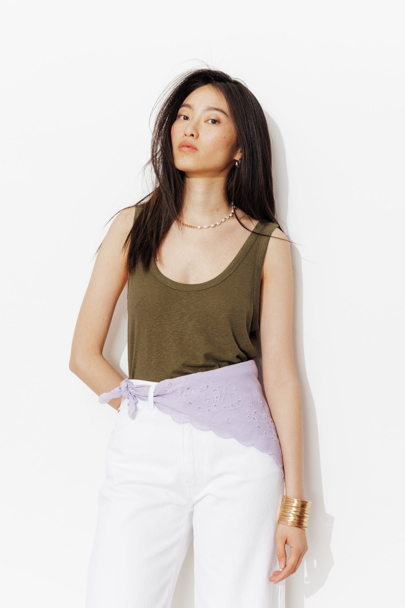 Linen-blend sleeveless top