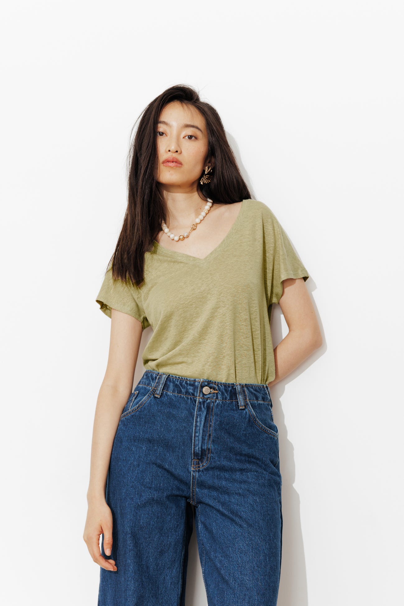 T-shirt uni col V Femme