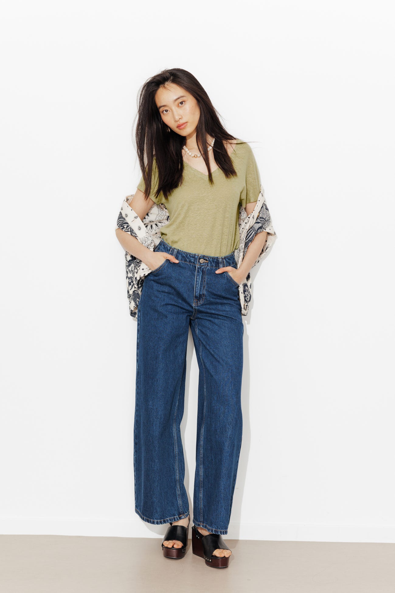 T-shirt uni col V Femme