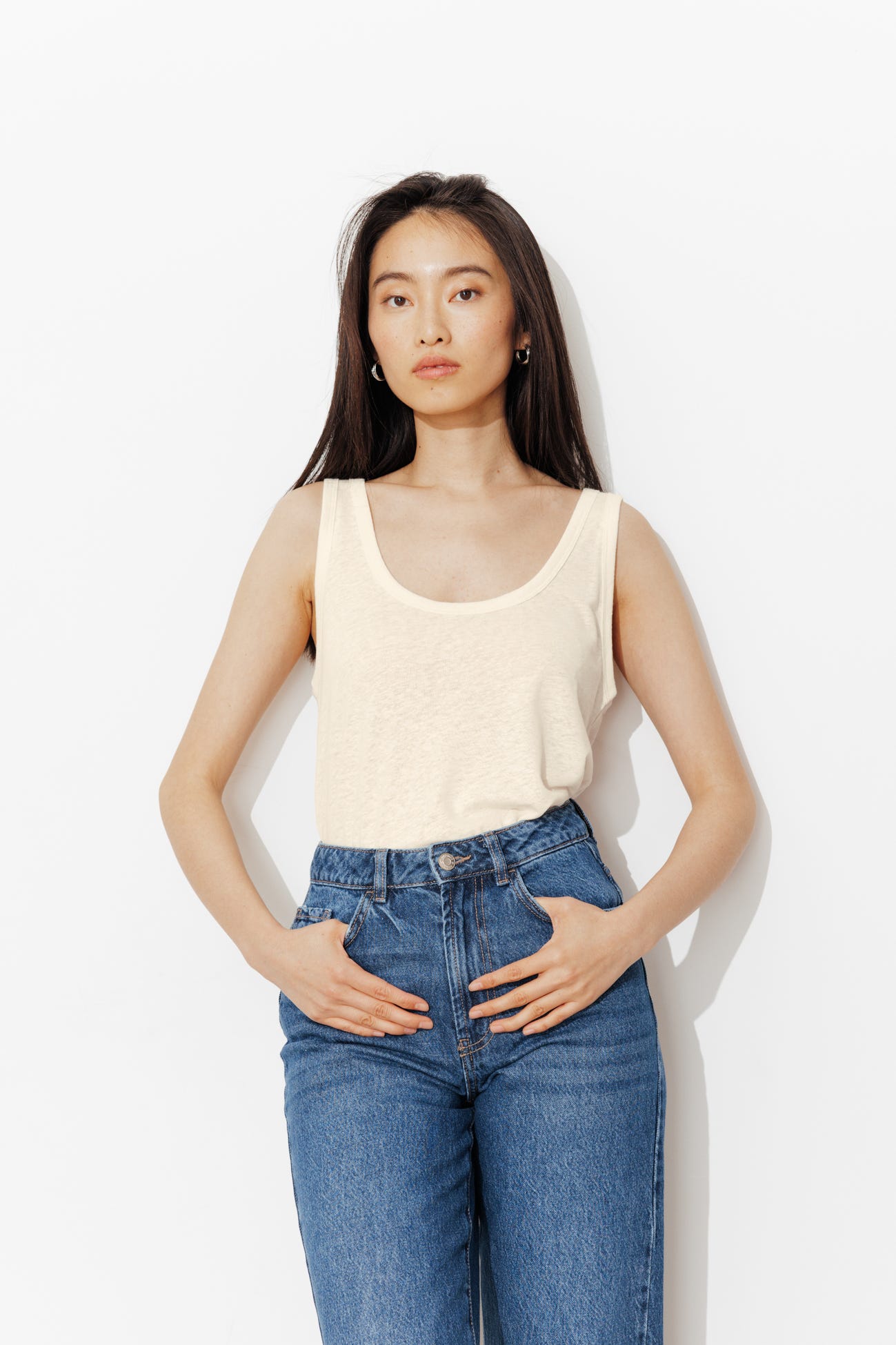 Linen-blend sleeveless top