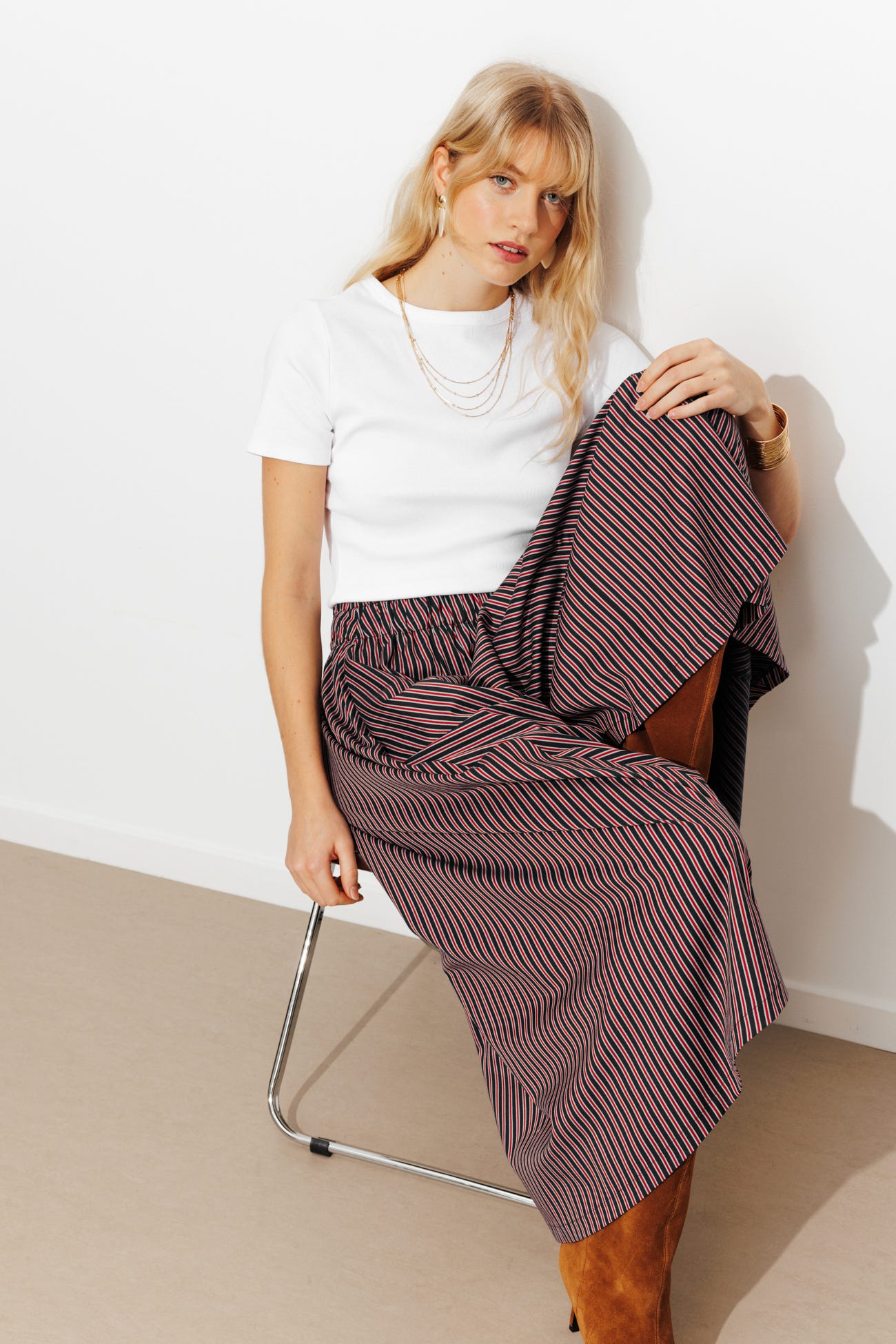 T-shirt en coton côtelé Femme