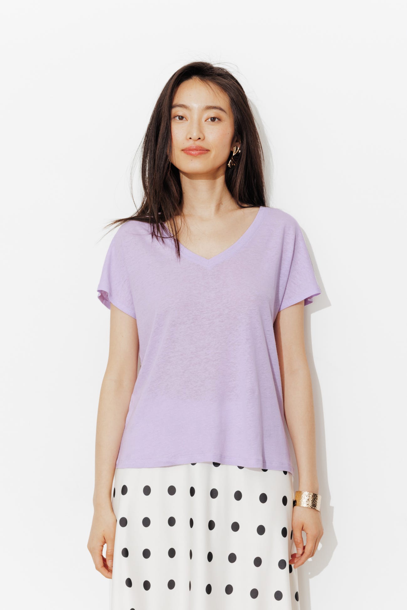 T-shirt uni col V Femme