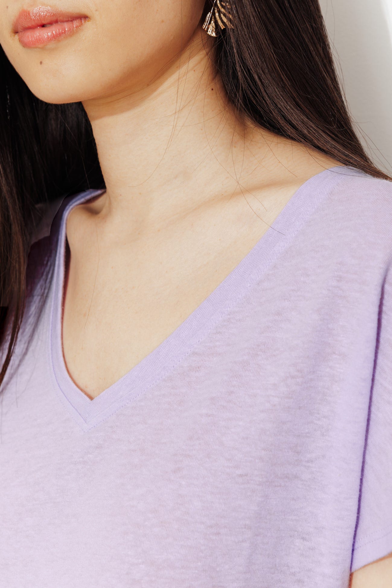 T-shirt uni col V Femme