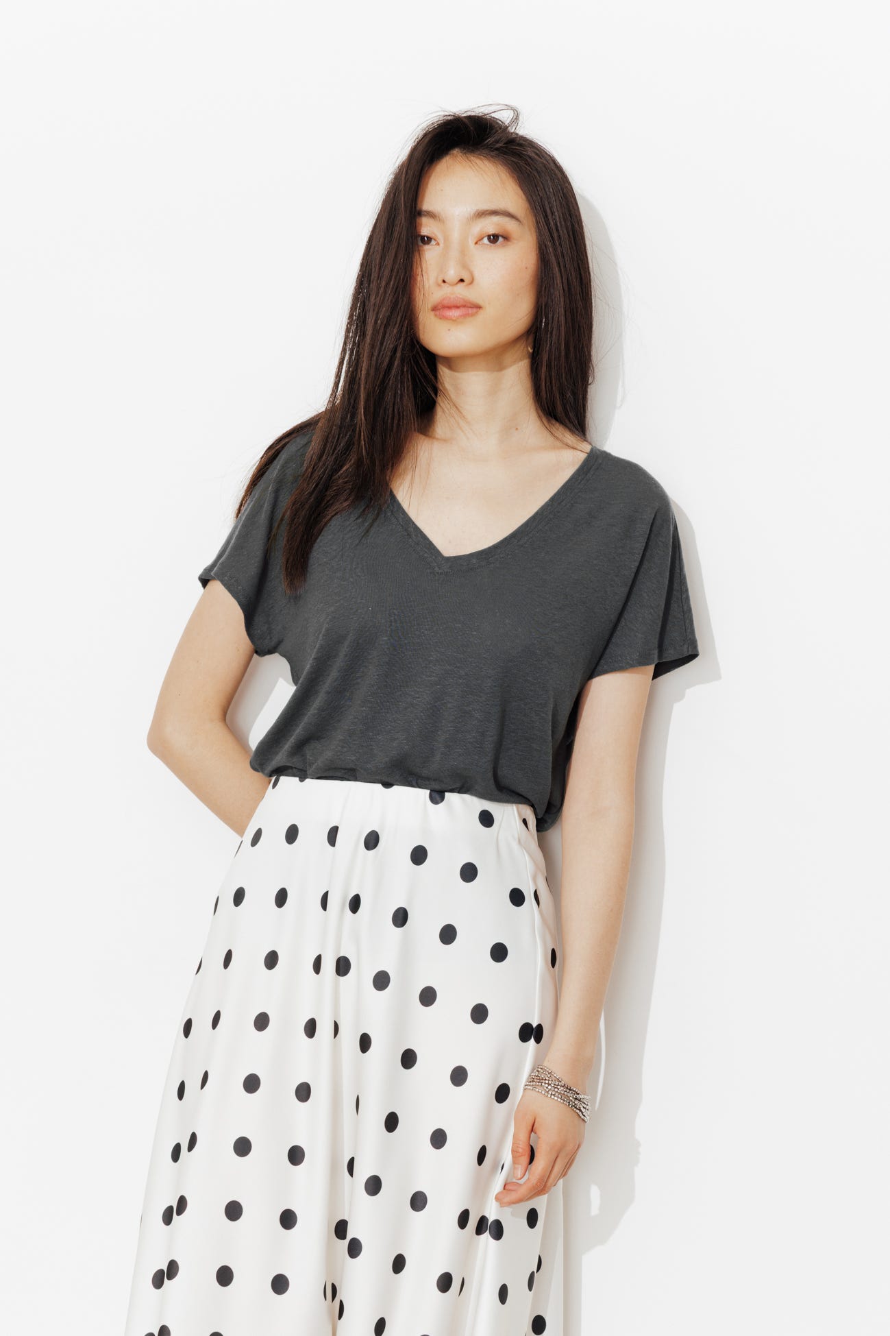 T-shirt uni col V Femme