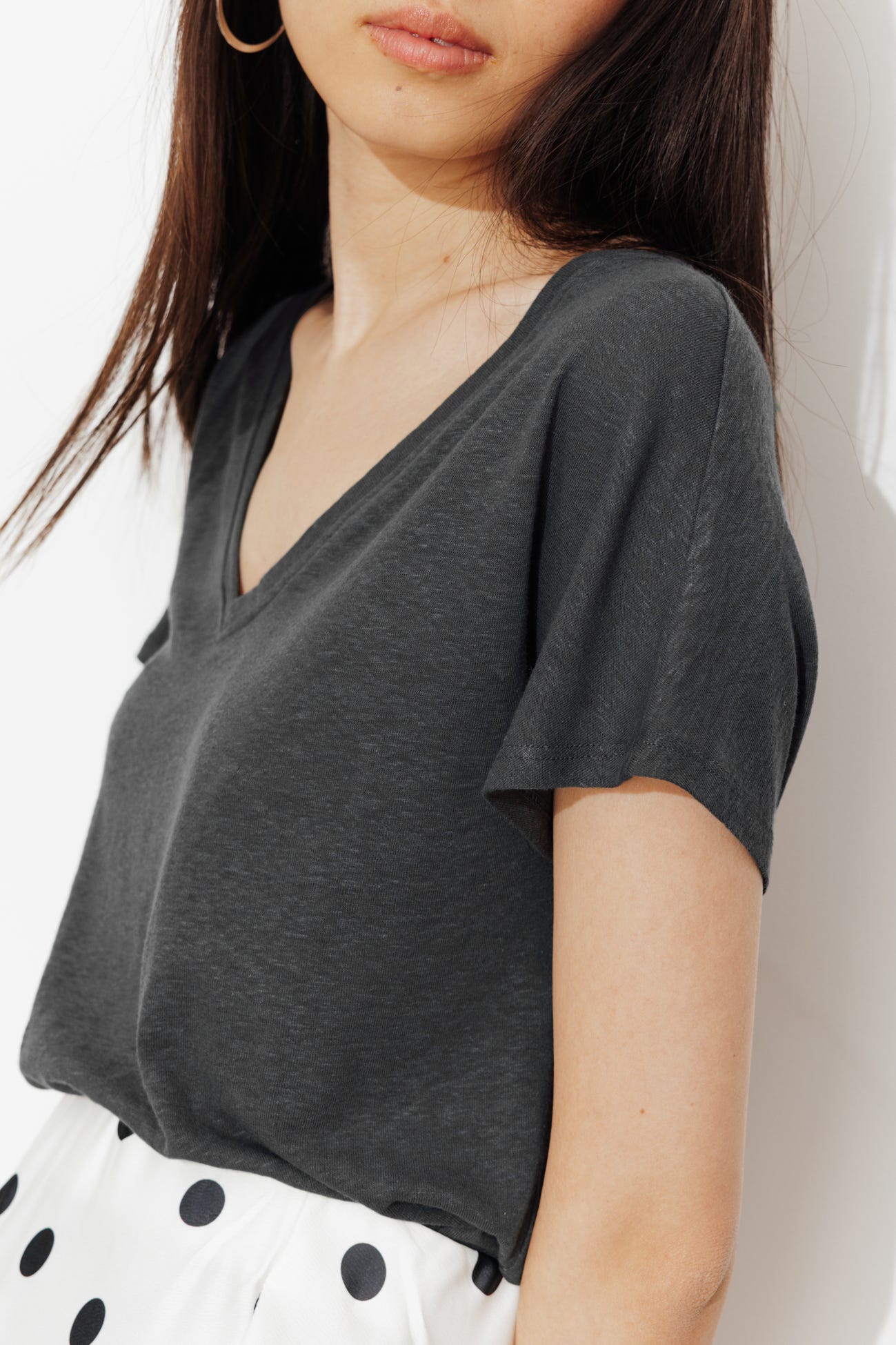 T-shirt uni col V Femme