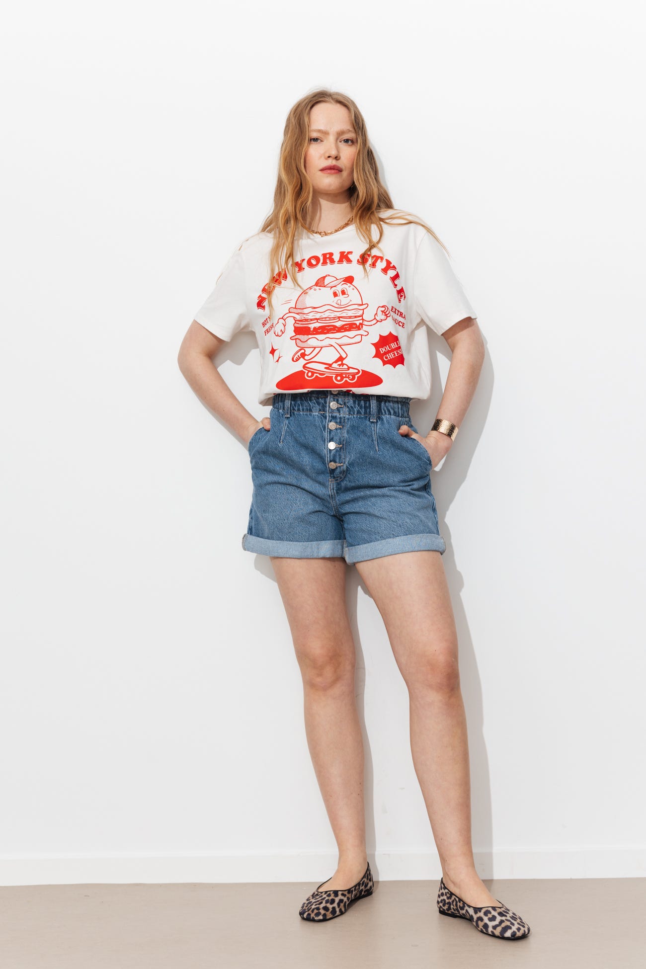 Short en jean à boutons Femme