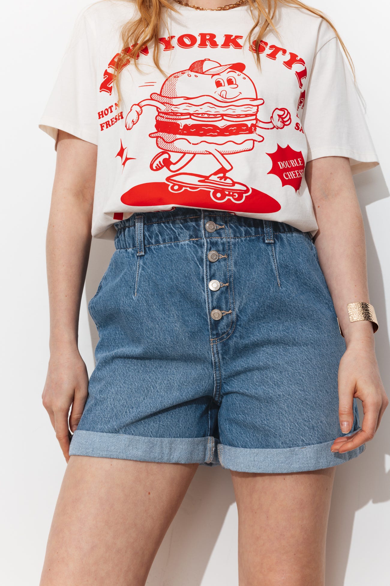 Short en jean à boutons Femme