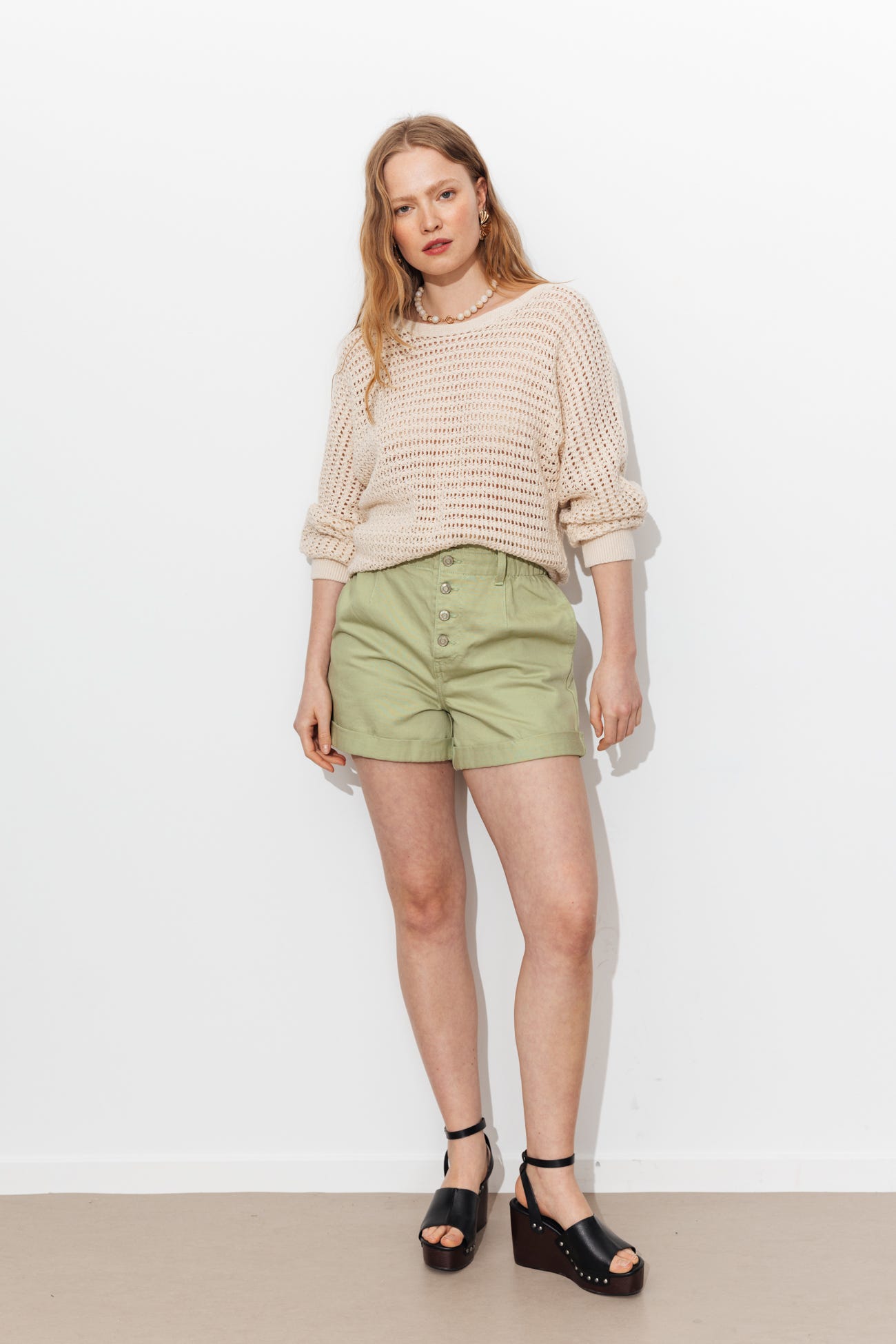 Short en jean à boutons Femme