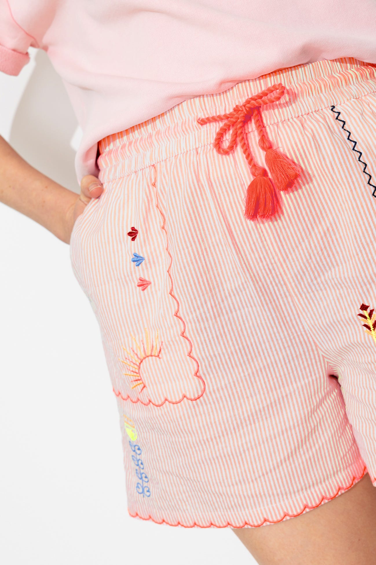 Striped embroidered shorts