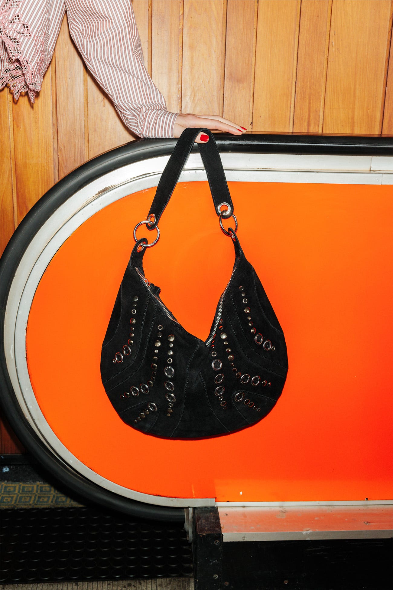 Suede leather studded bag