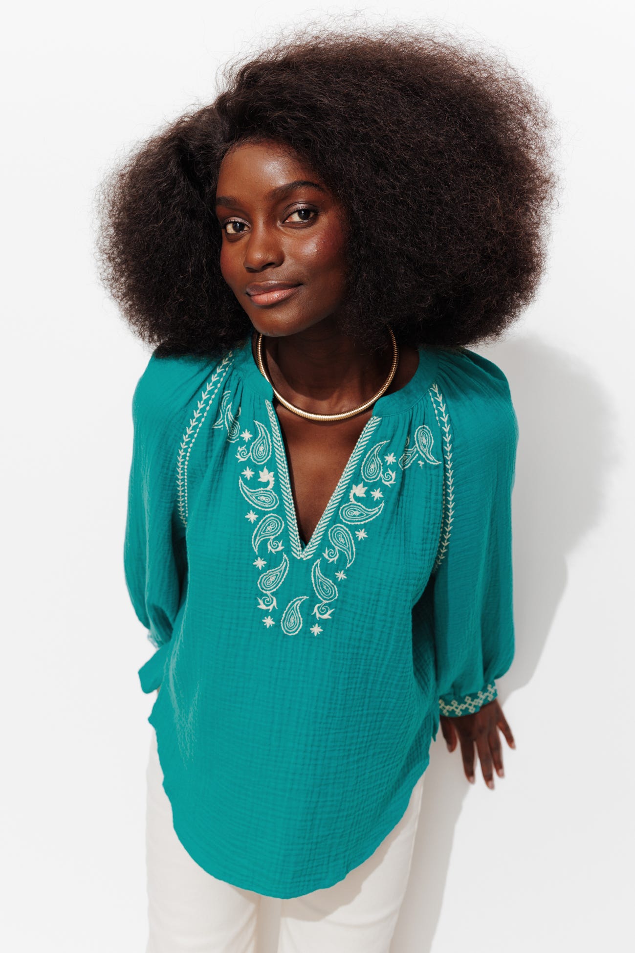 Blouse brodée gaze de coton