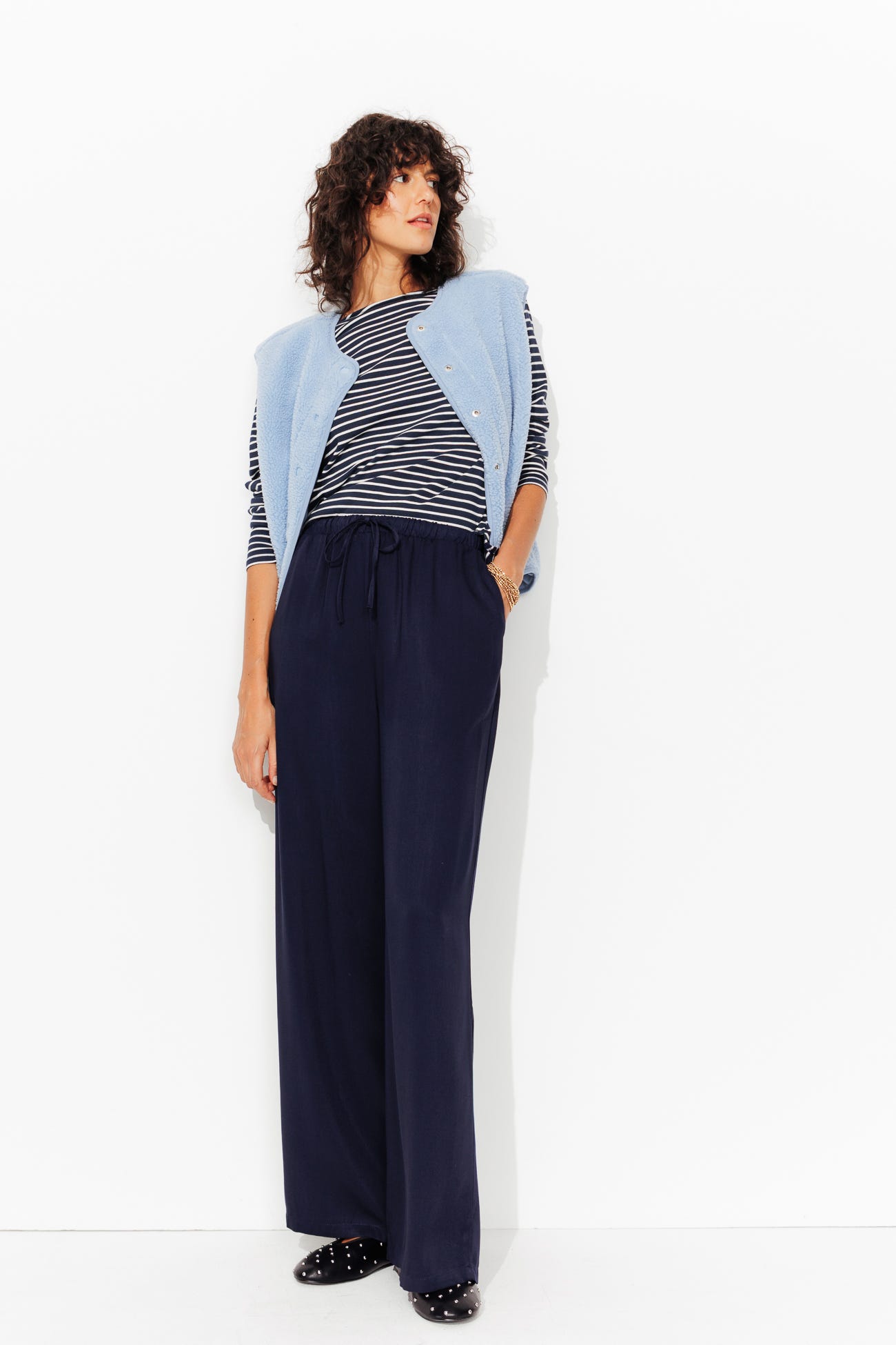 Pantalon large taille haute