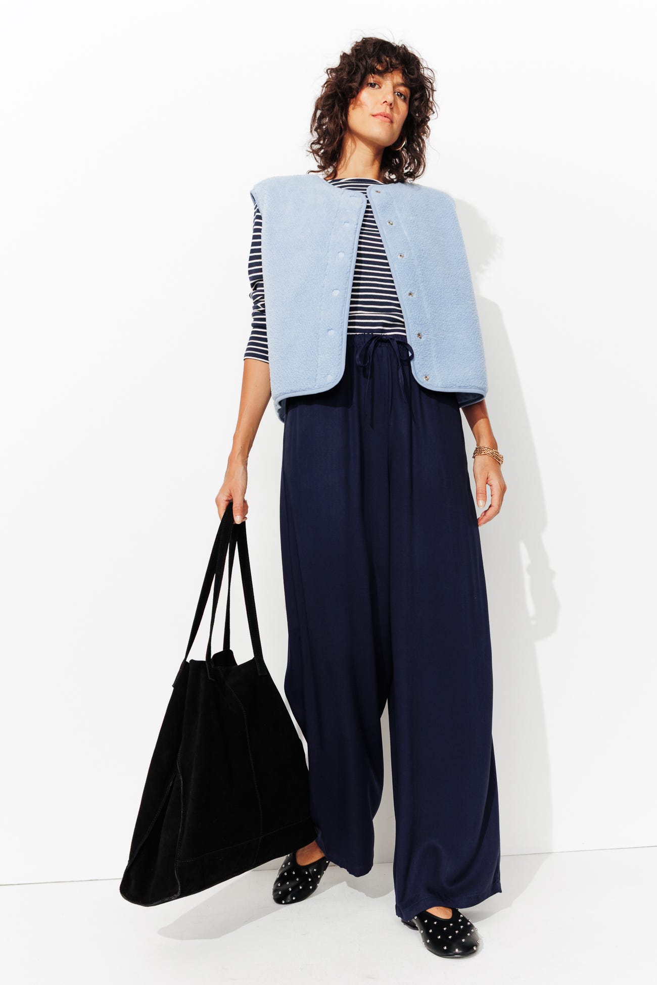 Pantalon large taille haute