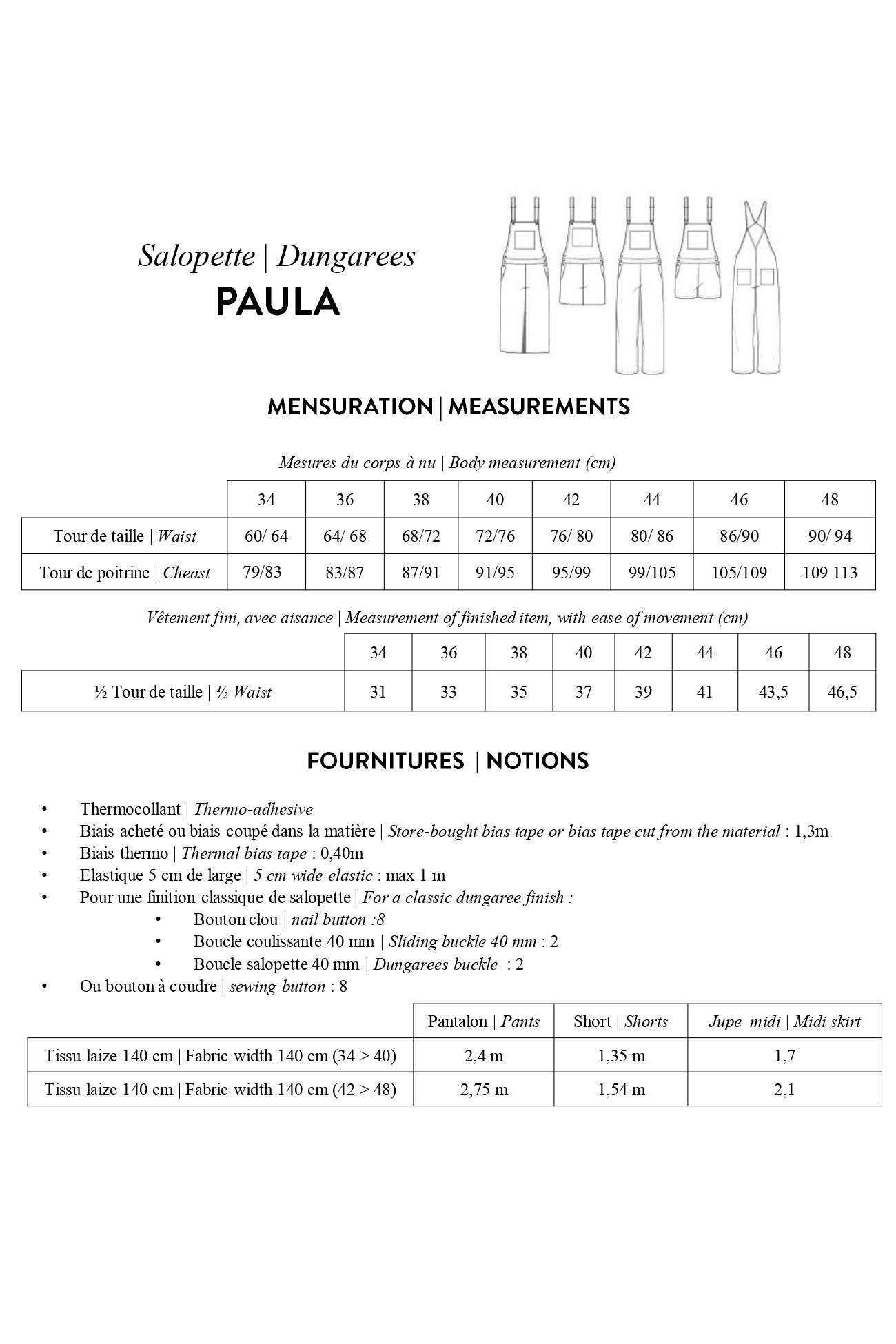 Patron papier salopette PAULA