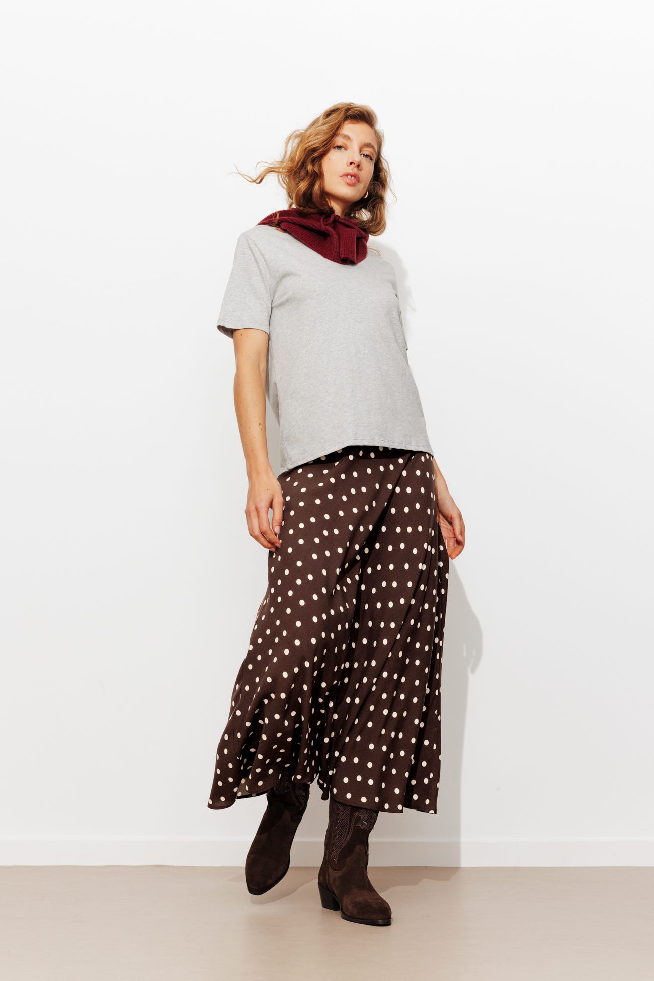 Jupe à pois évasée Femme